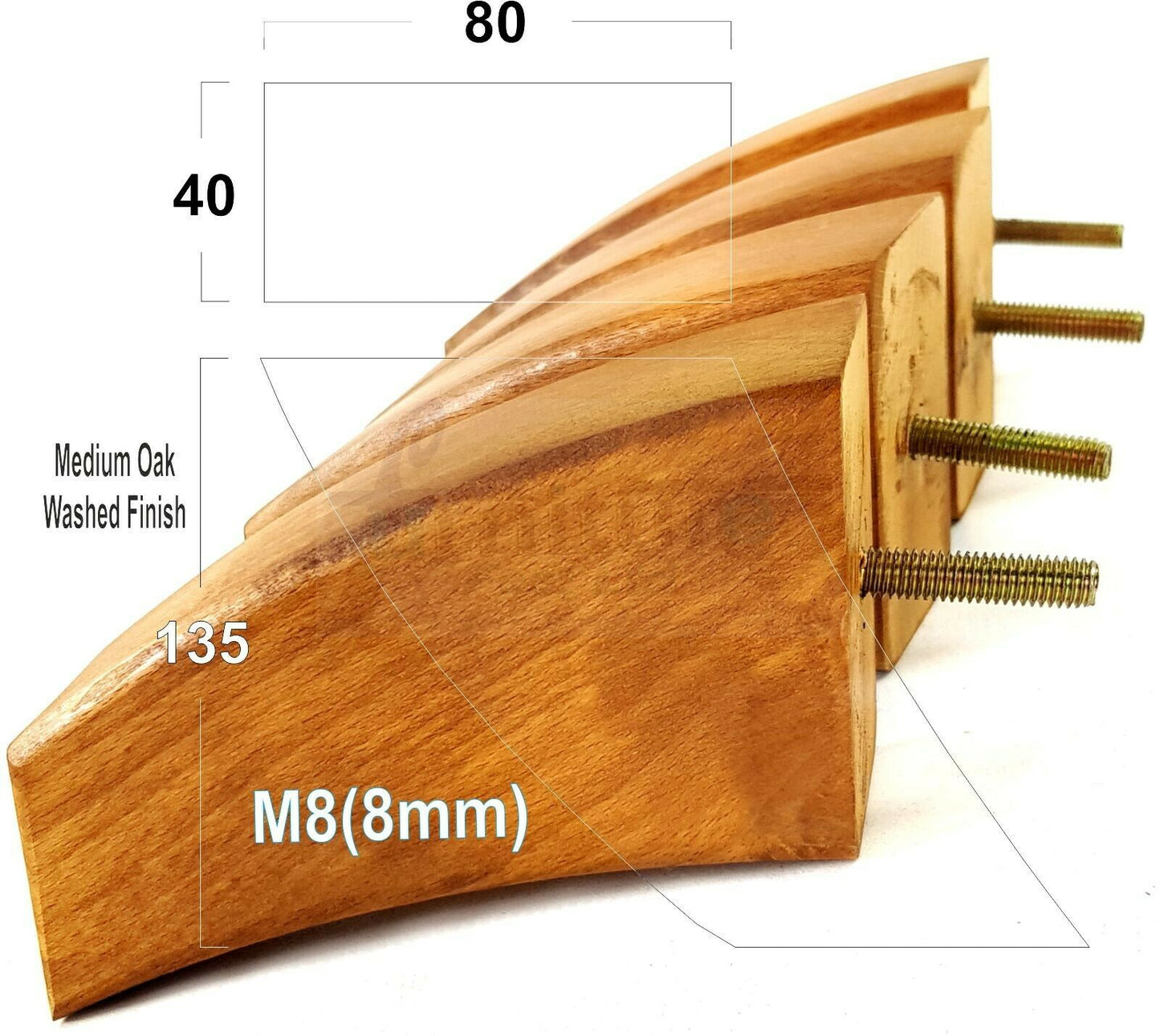 SET OF 4 WOODEN FURNITURE FEET 135mm HIGH REPLACEMENT SOFA LEGS 8mm Thread