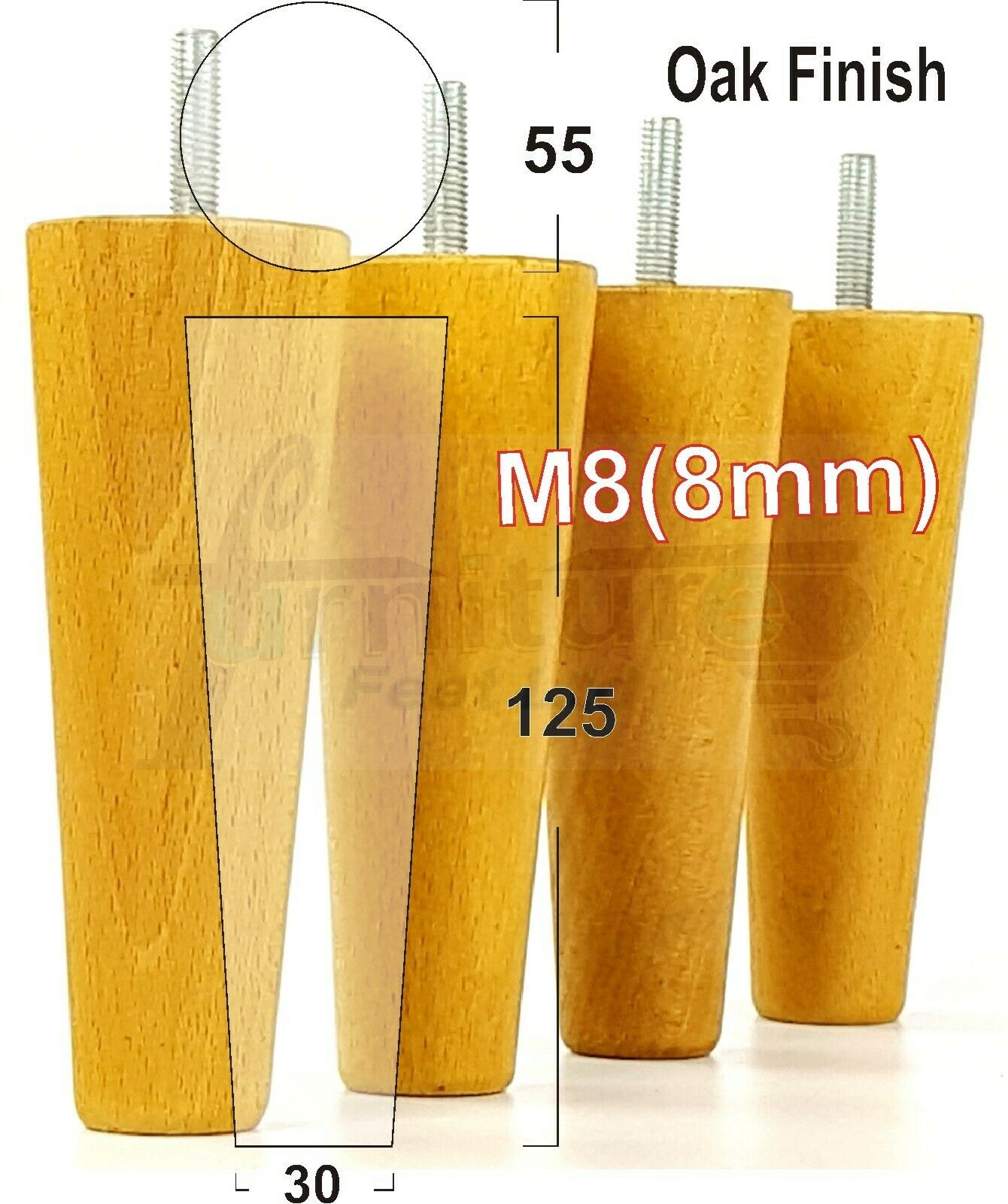 4 Solid Retro Wood Replacement Turned Furniture Chair Legs M8 Settee Sofa Feet 125mm High