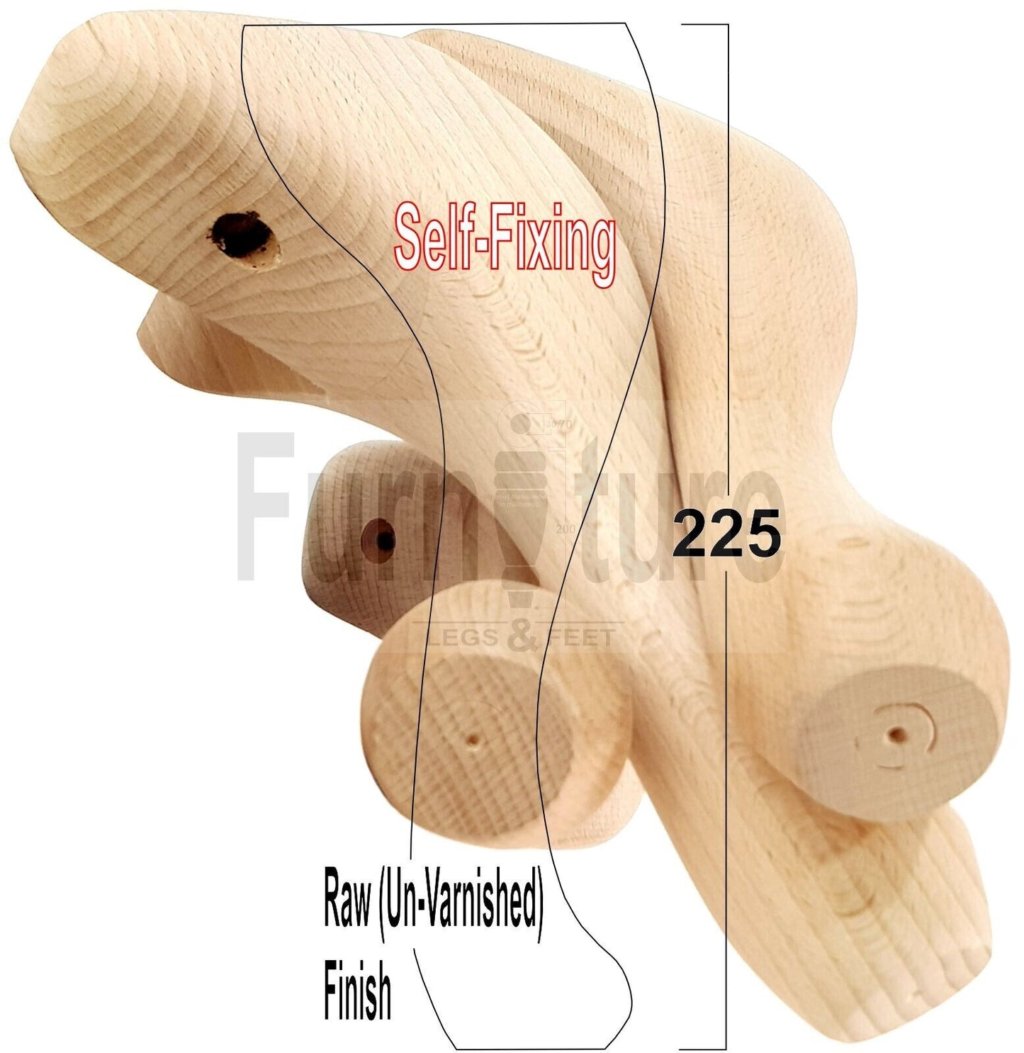 4 Wooden Traditional Queen Anne Furniture Legs 225mm Sofa Chair Beds (Self-Fix)