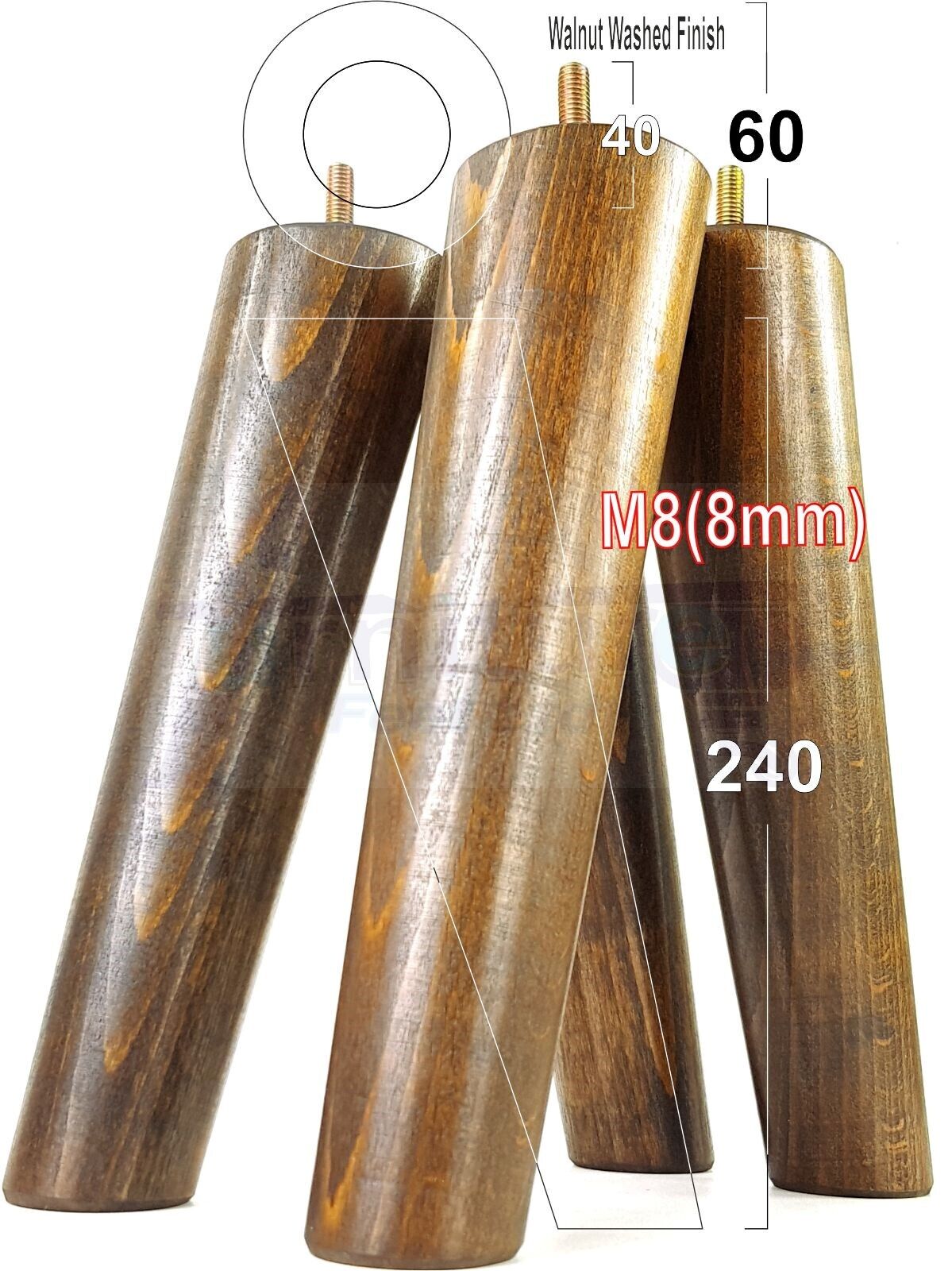 4x Wood Replacement Angled Furniture Chair Legs M8 Settee Sofa Feet 240mm High