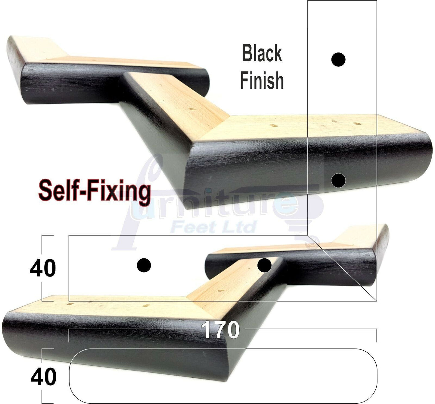 Set Of 4 Wooden Corner Furniture Feet 40mm High Replacement Sofa Chair Legs
