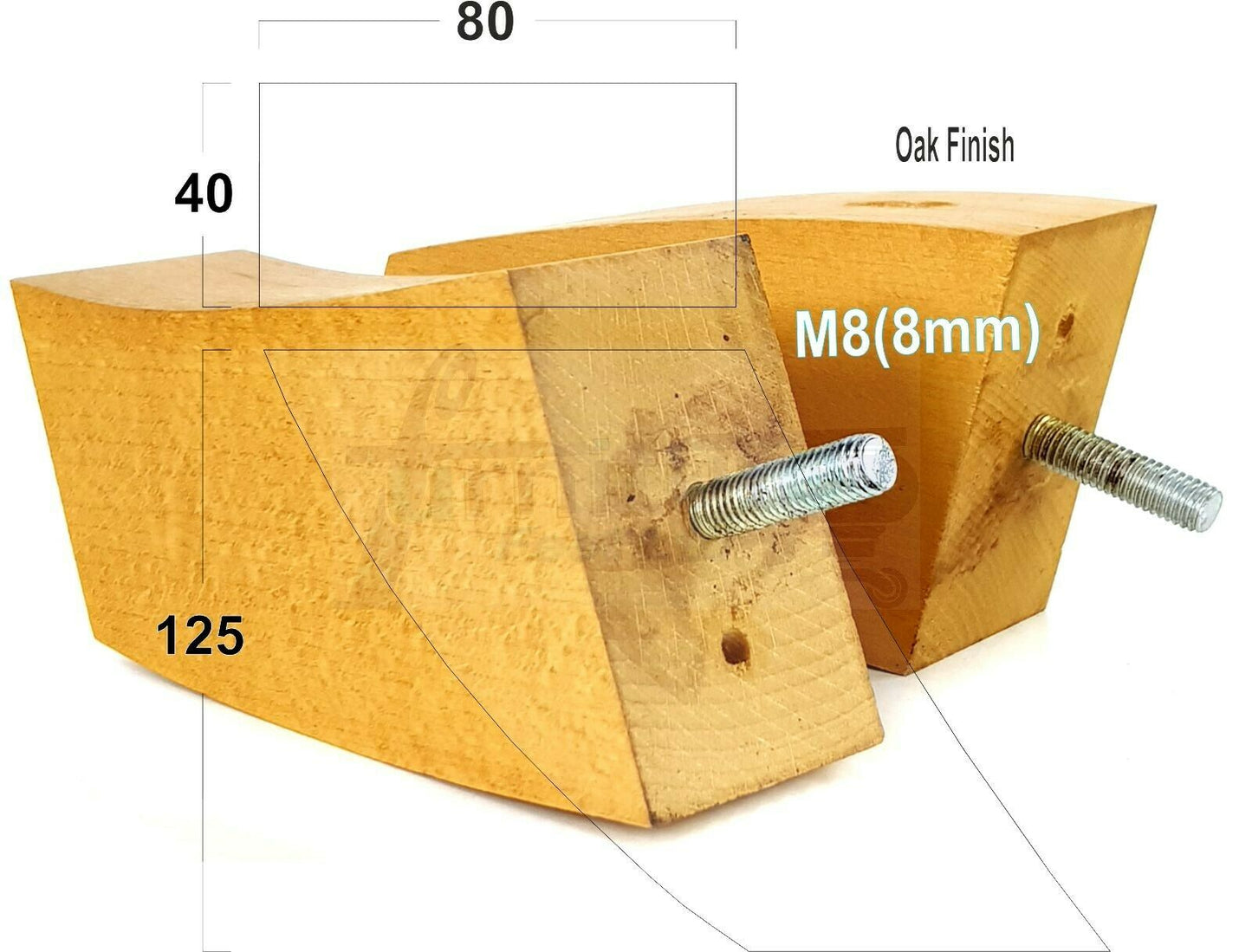SET OF 4 WOODEN FURNITURE FEET 125mm HIGH REPLACEMENT SOFA LEGS 8mm Thread