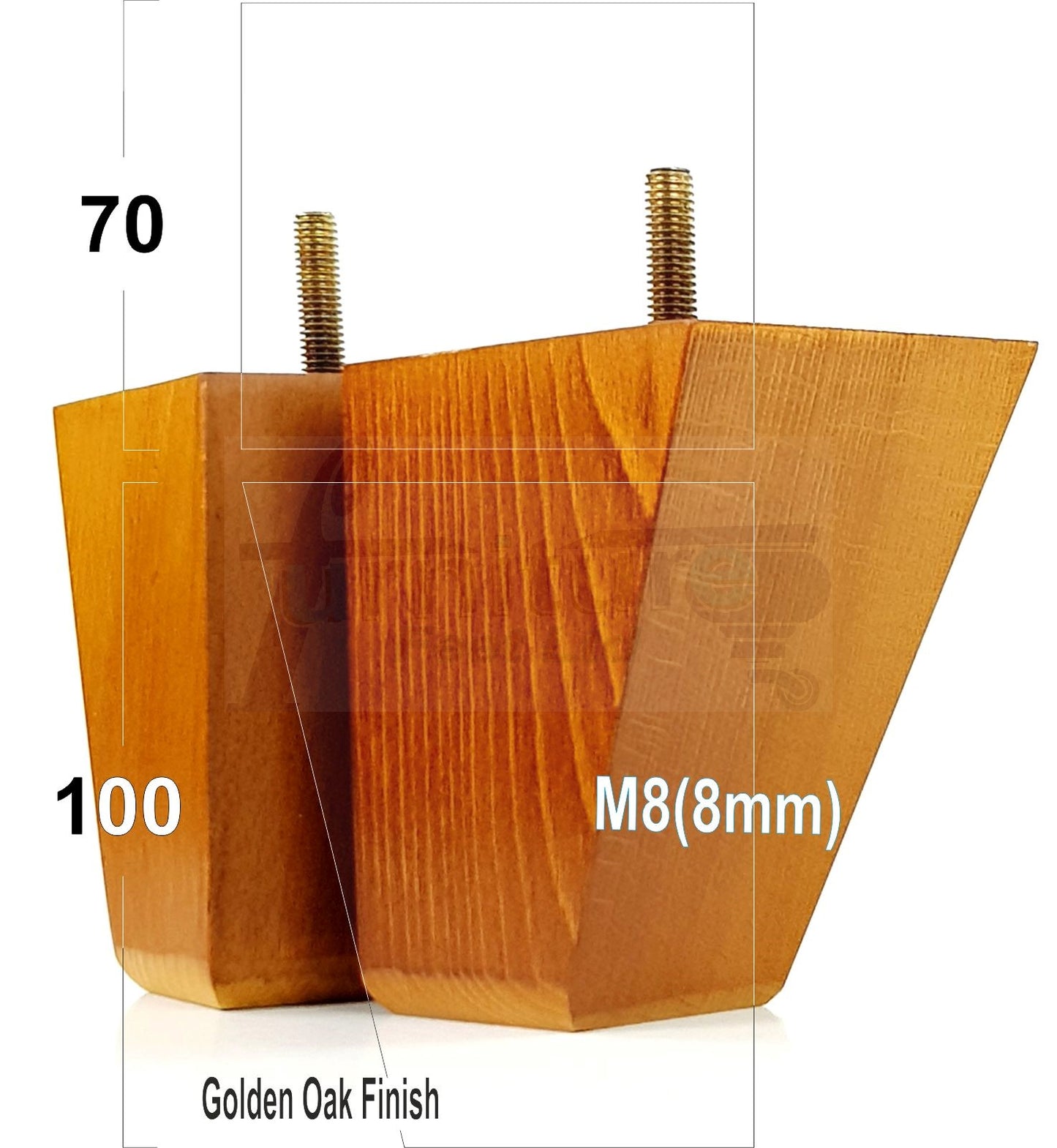 4x Angled Block Wood Sofa Legs 100mm High Replacement Furniture Feet Chairs Cabinets M8(8mm)