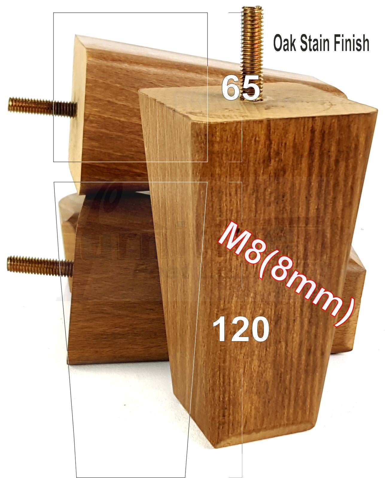 4x Wooden Furniture Legs 120mm High Replacement Square Tapered Feet 8mm