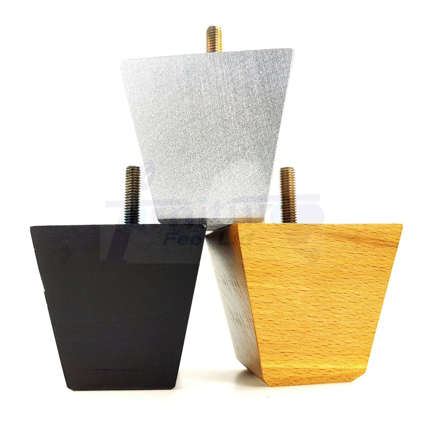 Set Of 4 Solid Wood Square Block Furniture Feet Replacement Legs 65mm High M8(8mm)