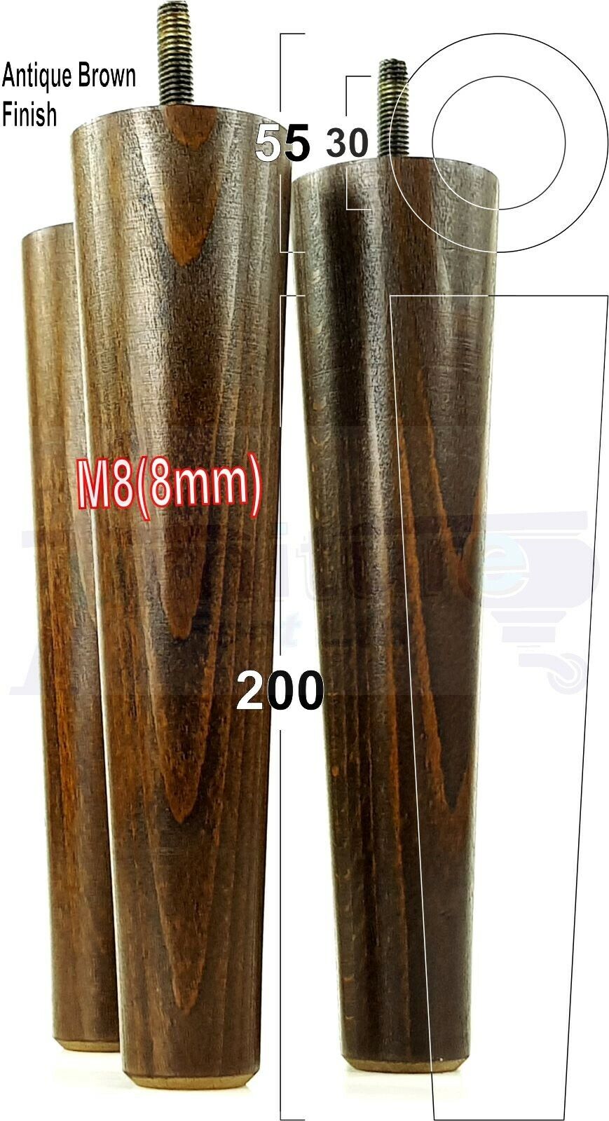 4 Retro Turned Wood Replacement Furniture Chair Legs M8 Footstool Settee Sofa Feet 200mm High