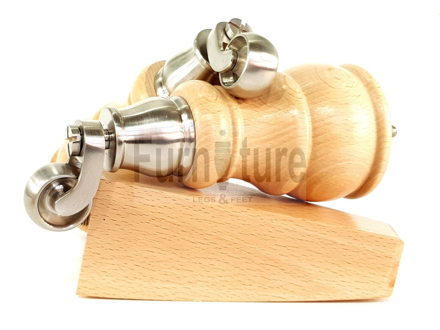 2 Wooden Castor Furniture Sofa Legs & 2 Curved Back Feet Natural M8 Chair Settee Feet 160mm High