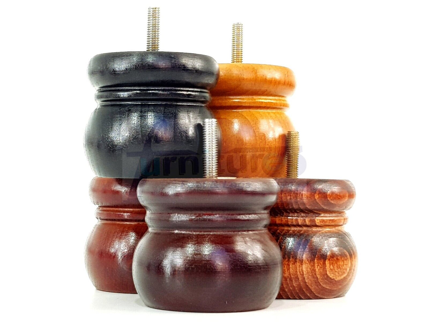 4 Wood Bun Feet Replacement Turned Furniture Legs 60mm High Multiple Colours 2 Inches Tall Chairs Stools Sofa Beds Cabinets M8