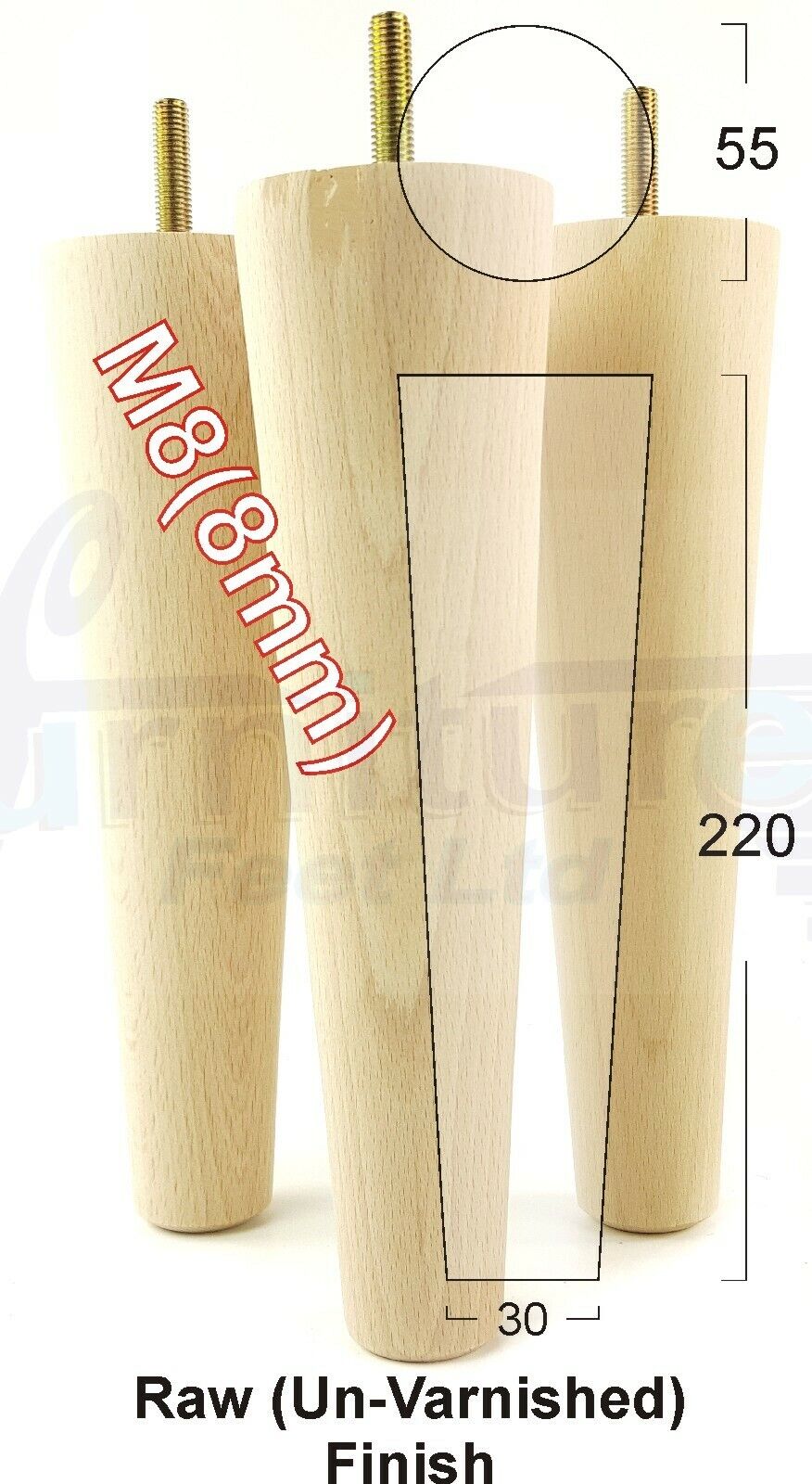 4 Retro Wood Replacement Furniture Chair Legs M8 Footstool Settee Sofa Feet 220mm High