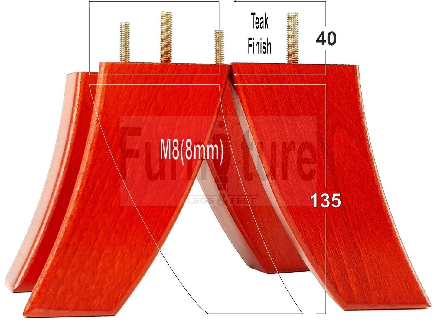 SET OF 4 WOODEN FURNITURE FEET 135mm HIGH REPLACEMENT SOFA LEGS 8mm Thread
