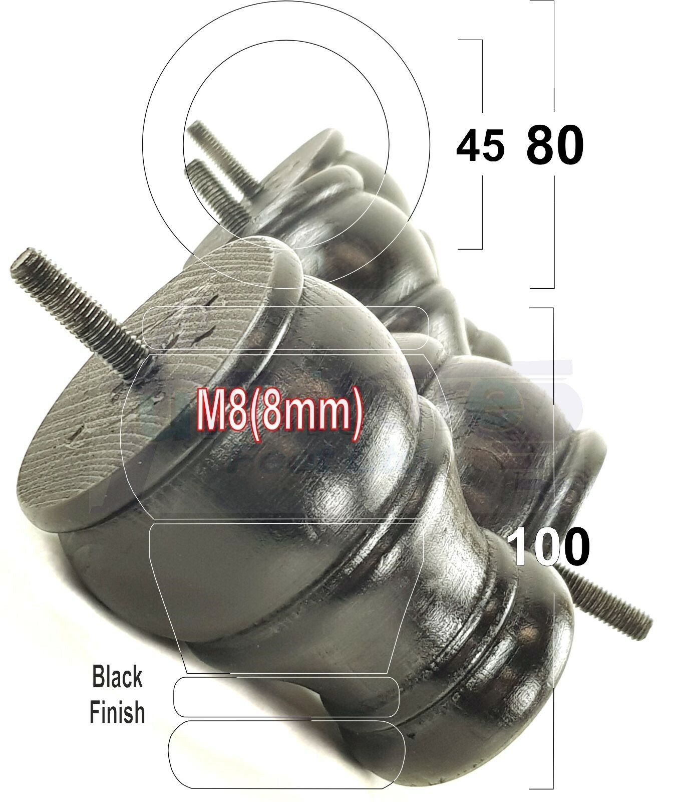 4 Turned Wood Furniture Chair Legs M8 Replacement Sofa Settee Chair Bed Feet 100mm High