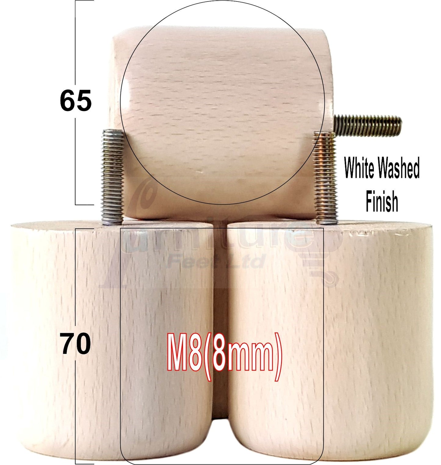 4x Solid Wood Turned Furniture Legs Replacement Bun Feet 70mm High 8mm Thread