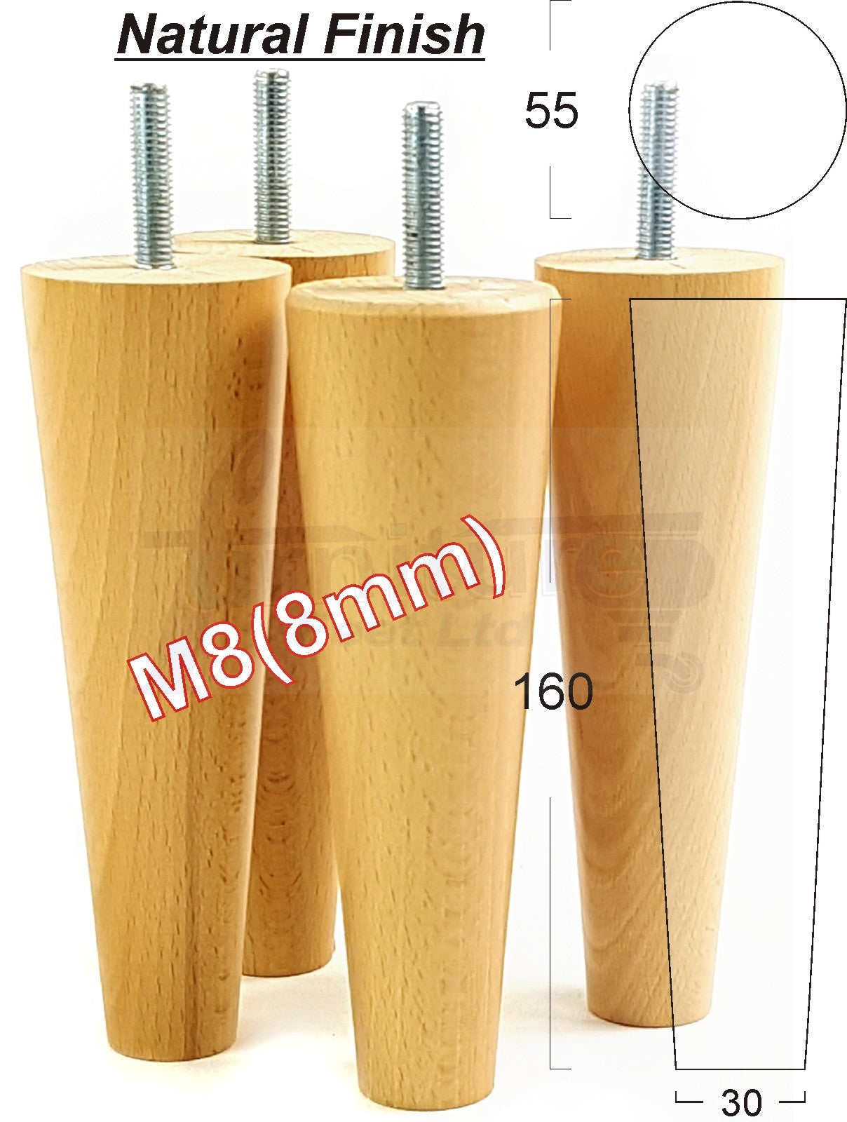4 Solid Wood Replacement Furniture Chair Legs M8 Settee Sofa Feet 160mm High