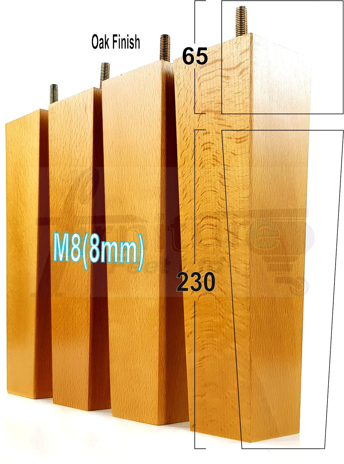 4 Solid Wood Furniture Feet Square Replacement Block Tapered Legs 230mm High M8 Sofa Chairs Stools Cabinets Beds