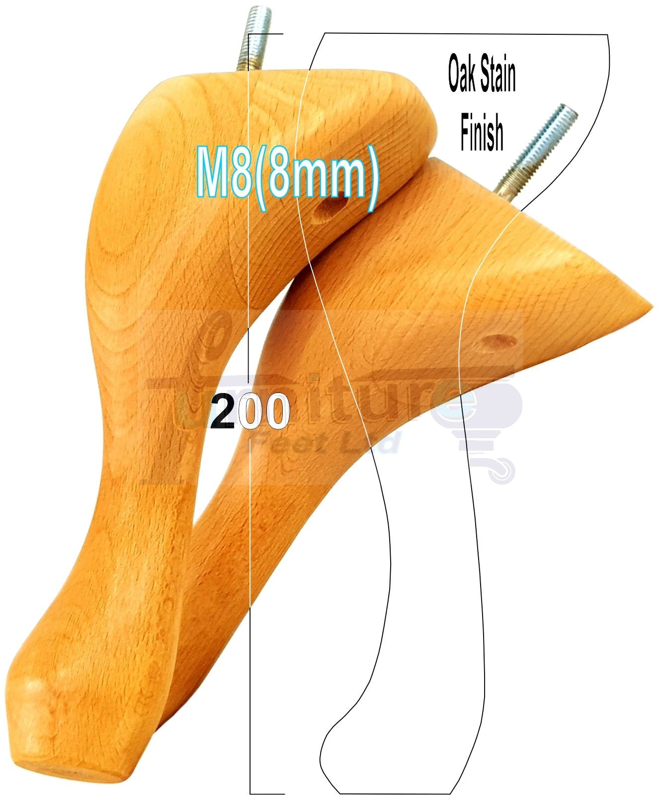 4 Solid Wood Furniture Feet 200mm High Vintage Queen Anne Replacement Legs M8 8 Inches