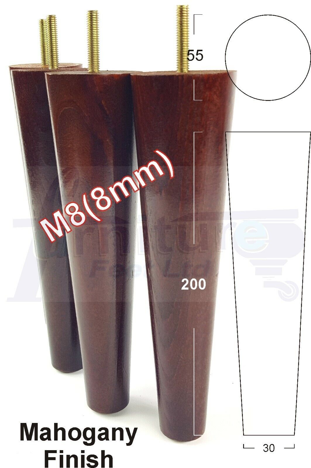 4 Retro Turned Wood Replacement Furniture Chair Legs M8 Footstool Settee Sofa Feet 200mm High