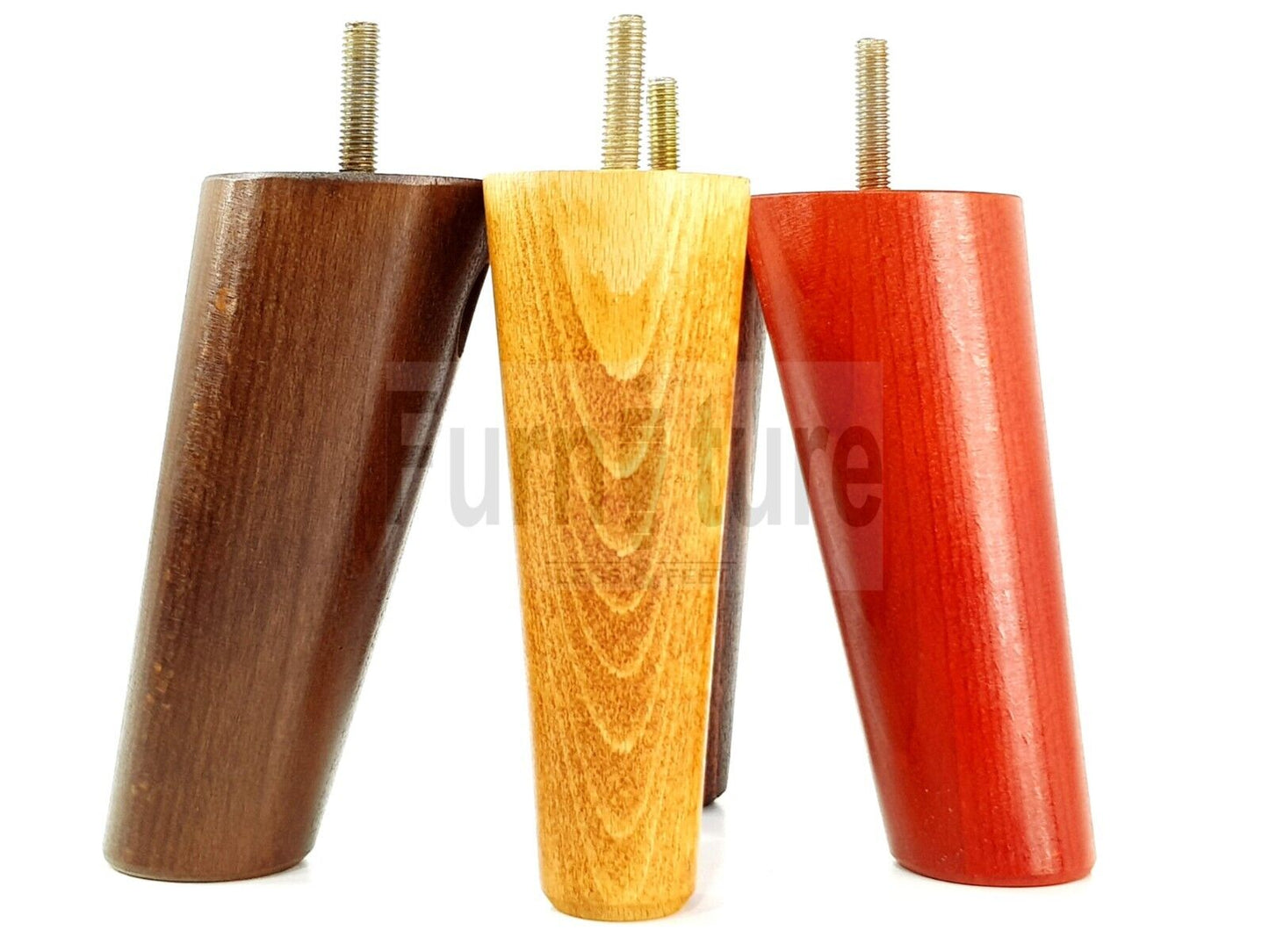 4 Solid Wood Turned Furniture Feet Replacement Mid Centry 2 Angled Retro Legs 135mm High 2 Straight M8 Sofa Chairs Stools Cabinets Beds