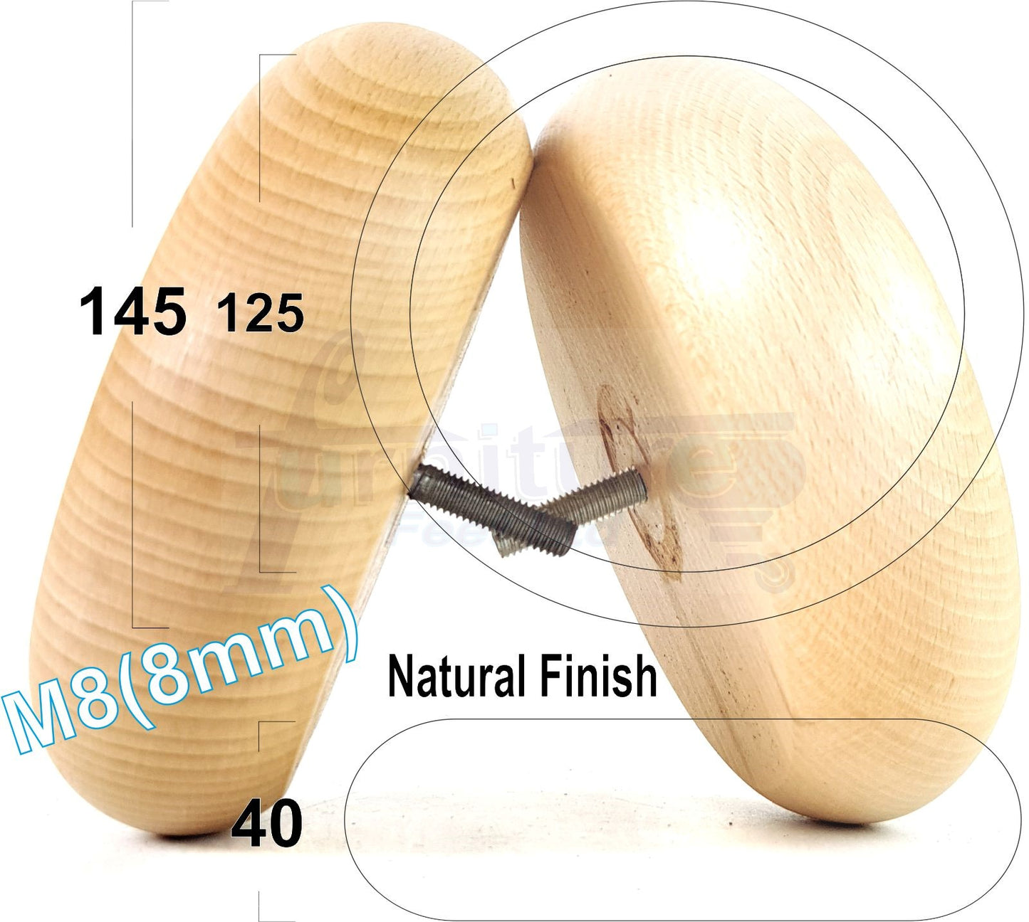 Set Of 4 Turned Wood Furniture Legs Chair Sofa Bed Replacement Bun Feet 40mm High