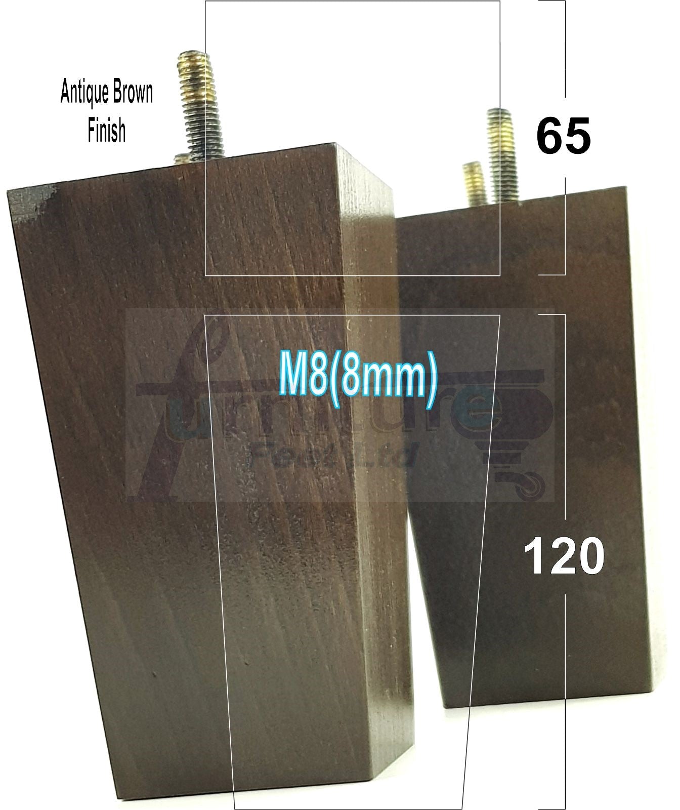 Solid Wood Furniture Feet Square Replacement Block Tapered Legs 120mm High M8 Set of 4 Sofa Chairs Stools Cabinets Beds
