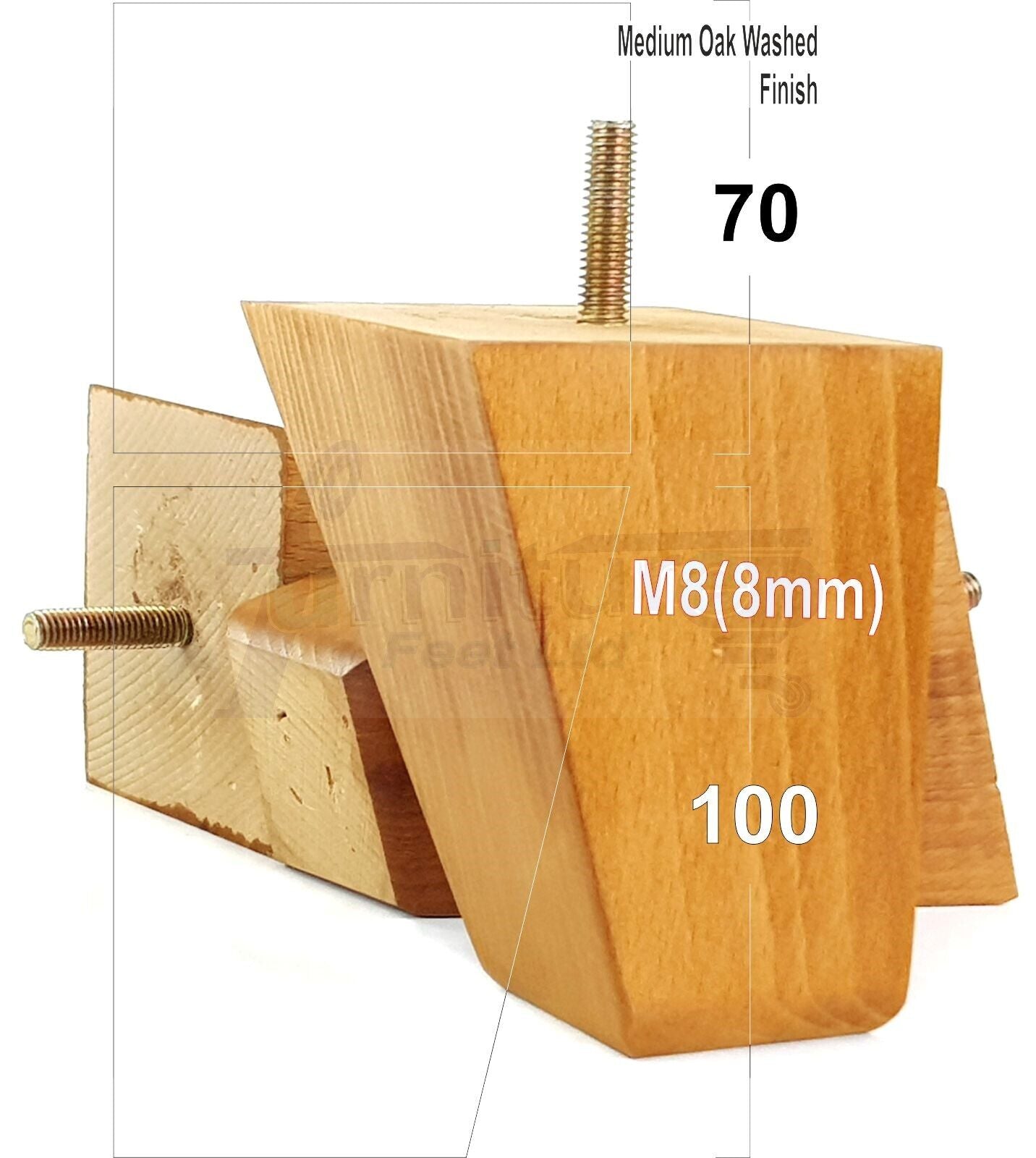 4x Angled Block Wood Sofa Legs 100mm High Replacement Furniture Feet Chairs Cabinets M8(8mm)