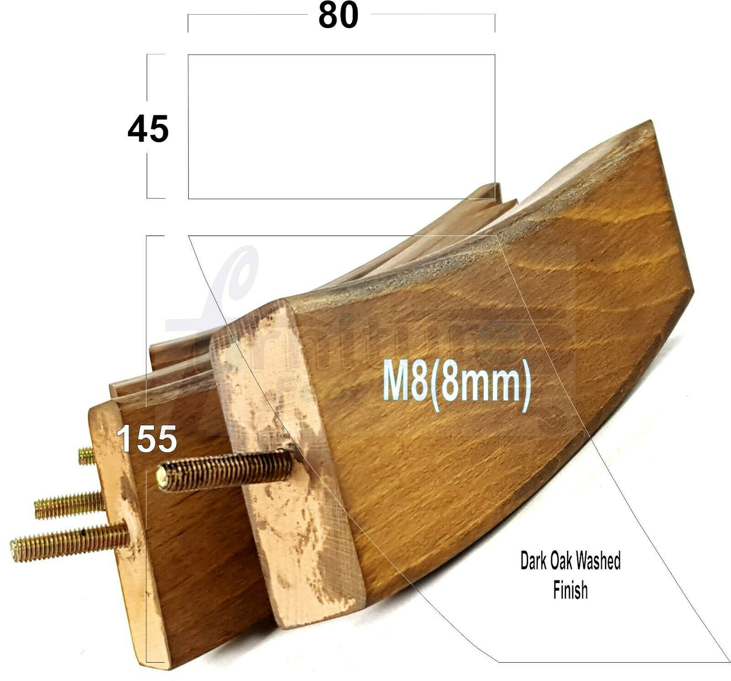 SET OF 4 WOODEN FURNITURE FEET 155mm HIGH REPLACEMENT SOFA LEGS 8mm Thread
