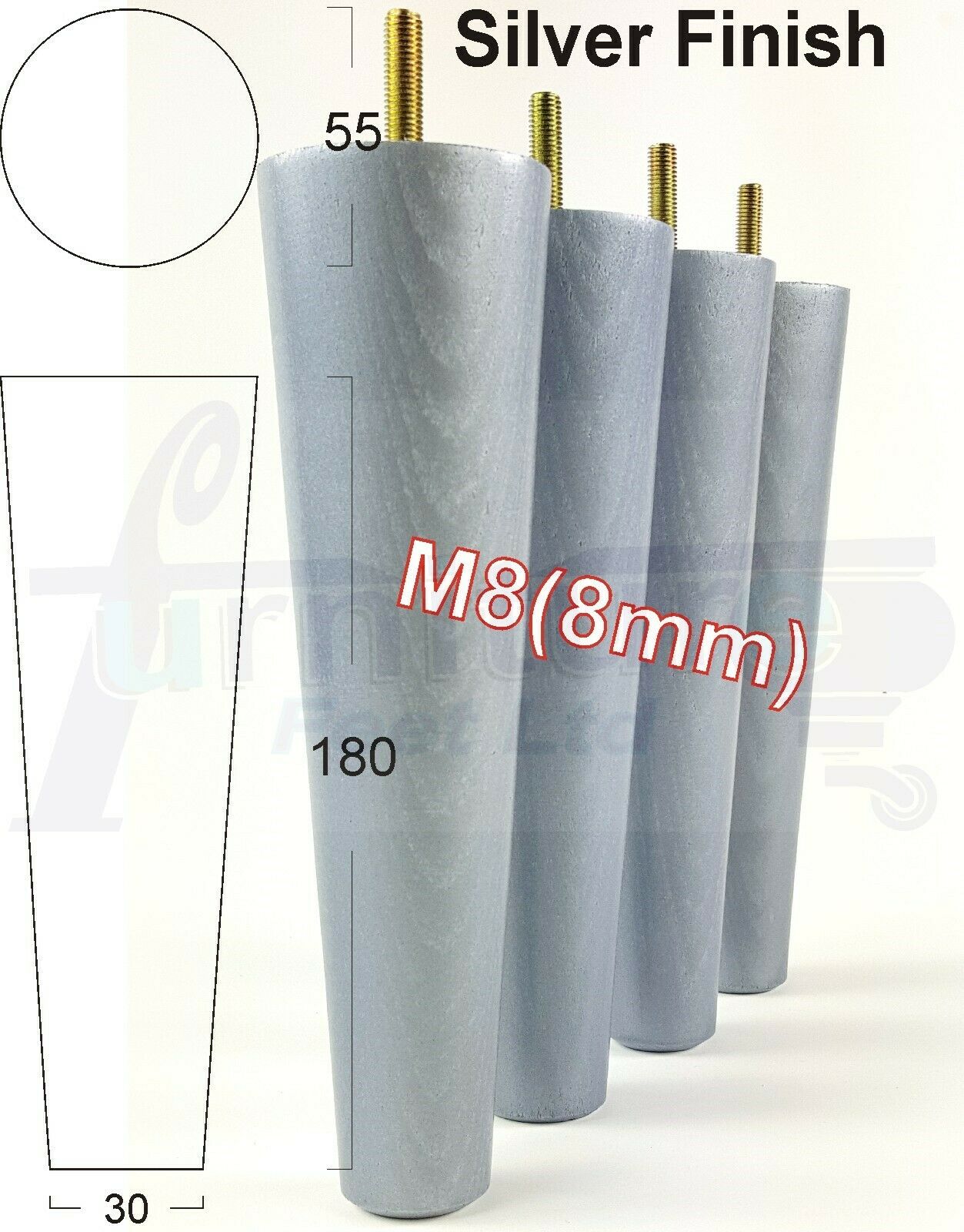 4 Retro Wood Replacement Furniture Chair Legs M8 Footstool Settee Sofa Feet 180mm High