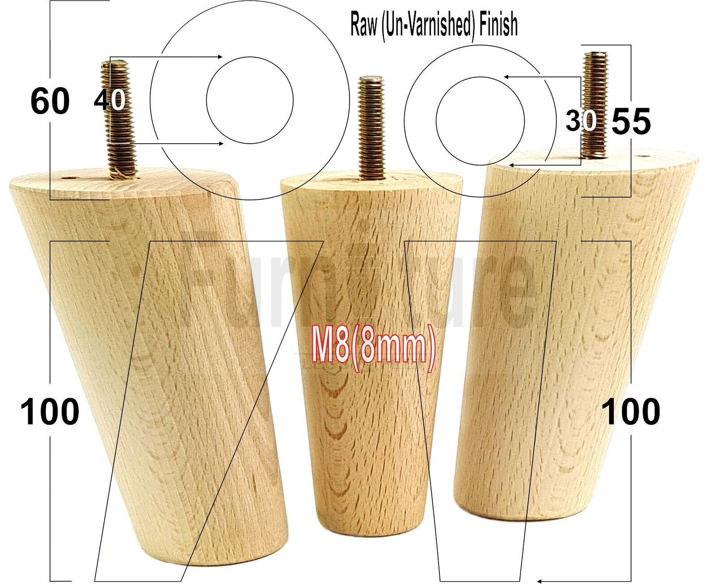 4 Solid Wood Turned Furniture Feet Replacement Mid Centry 2 Angled Retro Legs 135mm High 2 Straight At 150mm M8 Sofa Chairs Stools Cabinets Beds