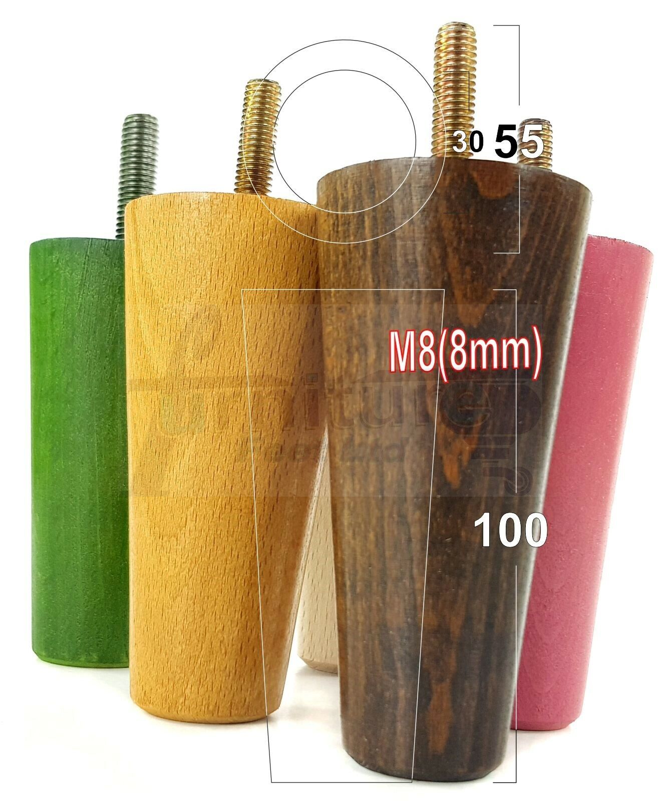 4 Turned Wood Replacement Furniture Chair Legs M8 Settee Sofa Round Feet 100mm High