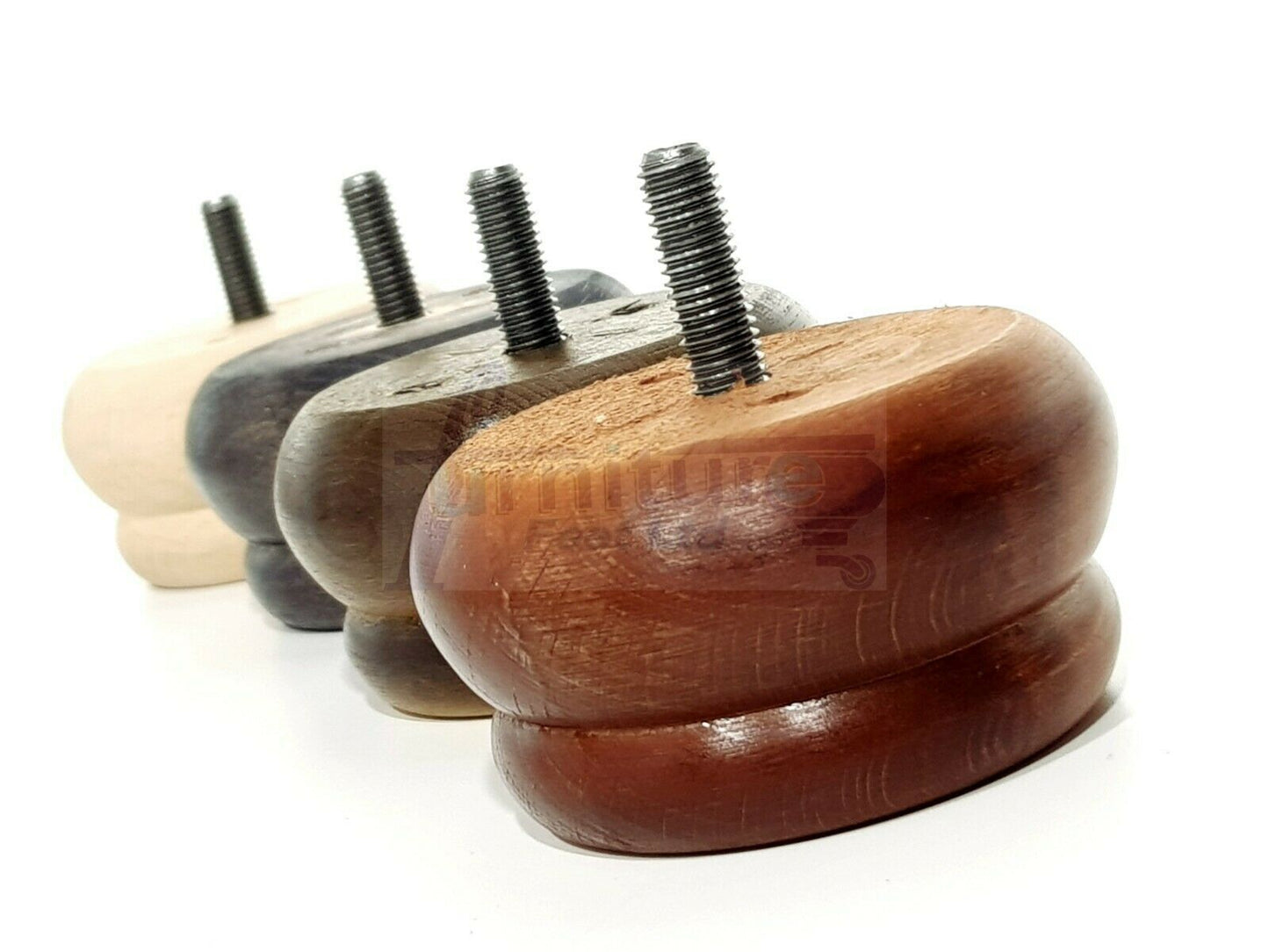 4 Turned Wood Furniture Legs Chair Sofa Bed M8 Replacement Bun Feet 50mm High