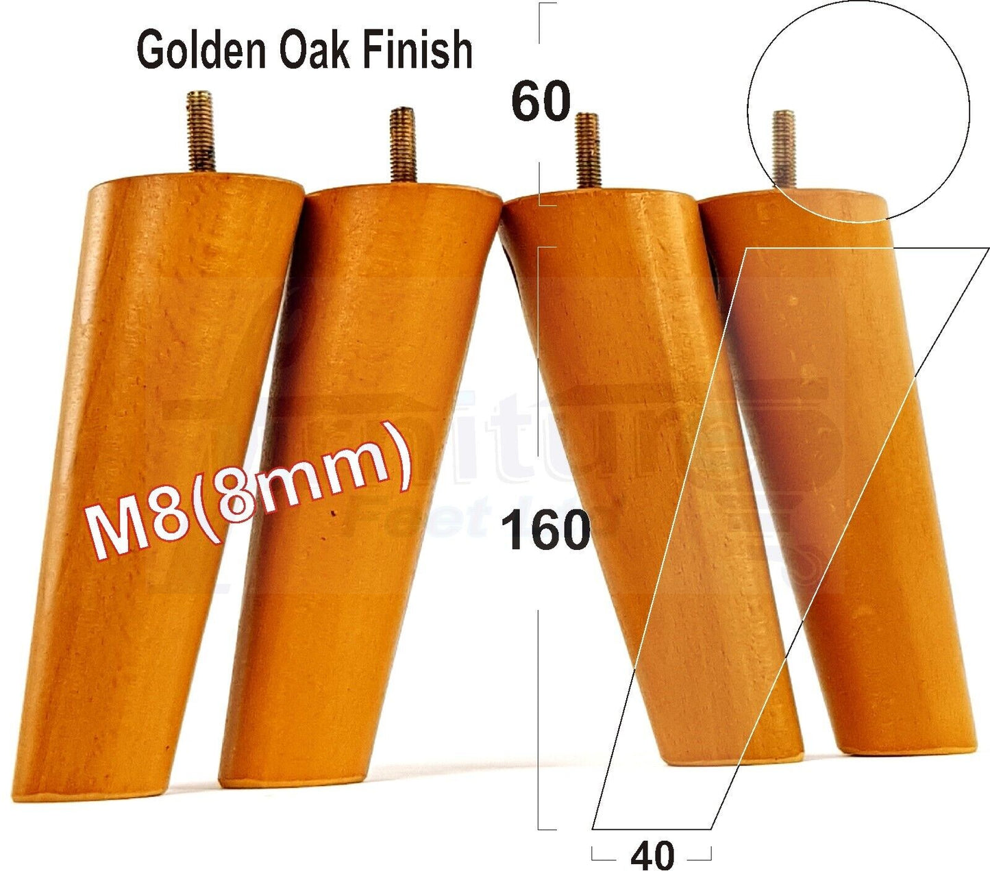 4 Solid Wood Turned Furniture Feet Replacement Mid Centry Angled Retro Legs 160mm High M8 Sofa Chairs Stools Cabinets Beds