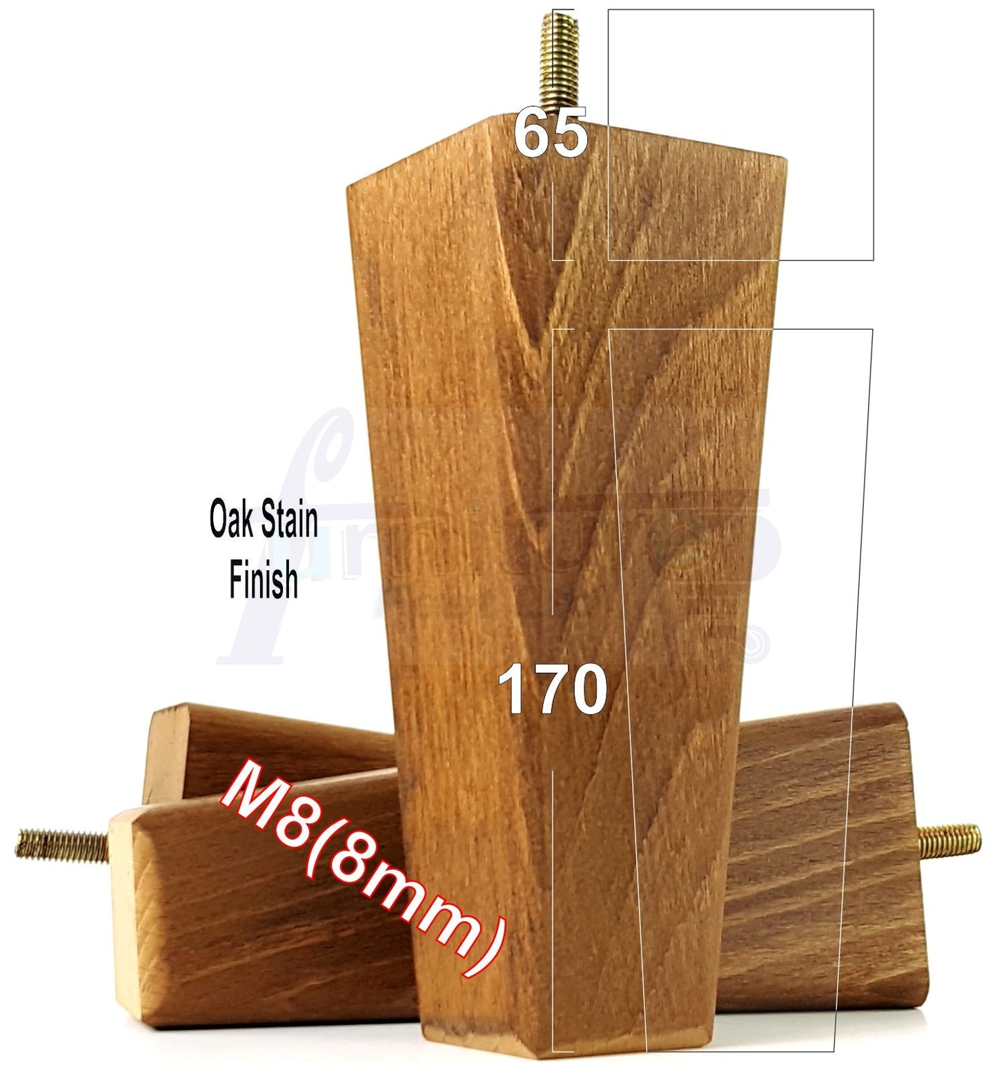 4x Wooden Furniture Legs 170mm High Replacement Square Tapered Feet 8mm