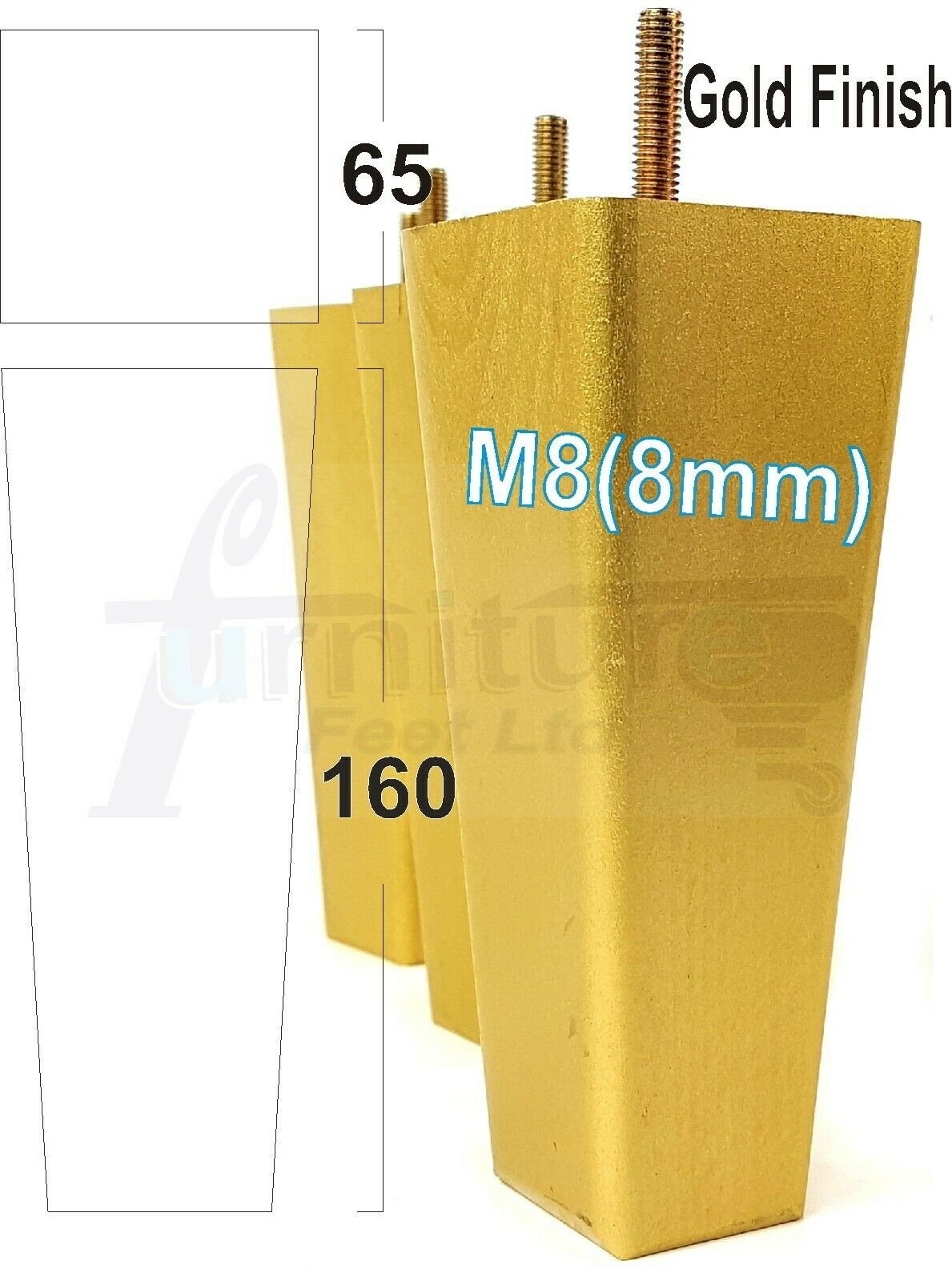 4x Wooden Furniture Legs 160mm High Replacement Square Tapered Feet 8mm