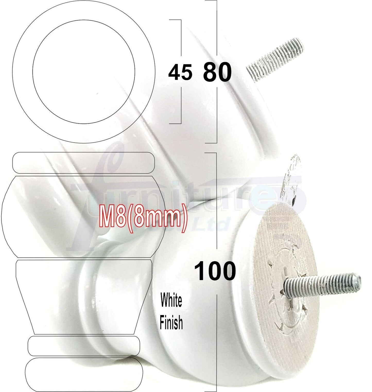 4 Turned Wood Furniture Chair Legs M8 Replacement Sofa Settee Chair Bed Feet 100mm High
