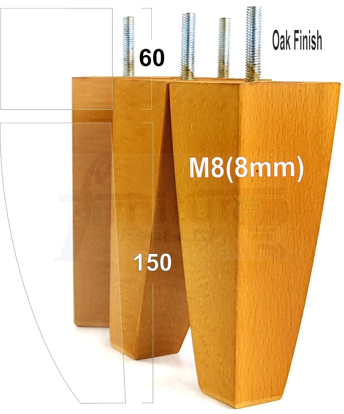 4x Tapered Square Furniture Legs Sofa Feet M8 for Chairs, Settees 150mm High