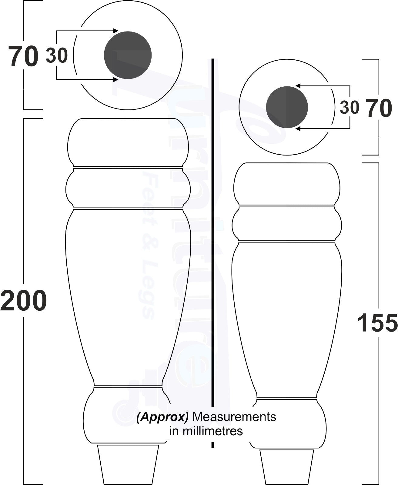 Set Of 4 Turned Wood Furniture Replacement Feet 155mm High 8mm Tread
