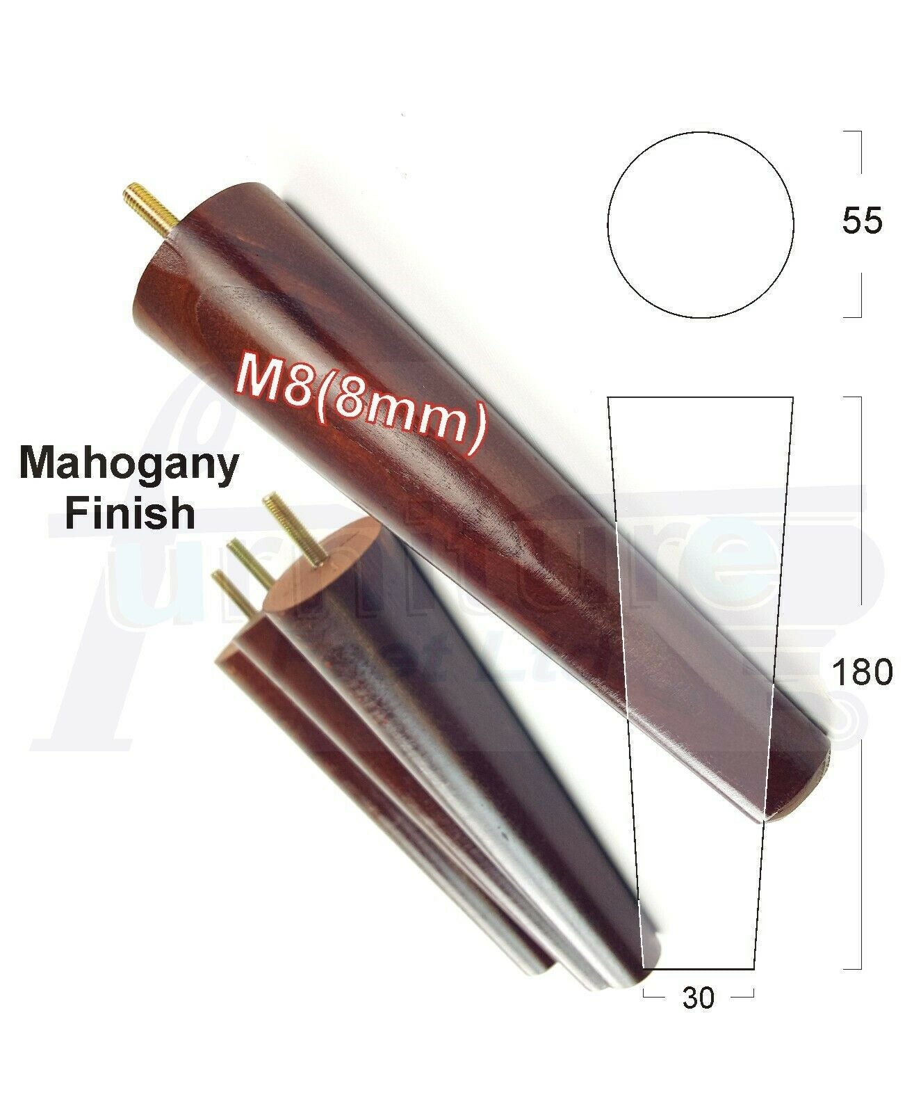 4 Retro Wood Replacement Furniture Chair Legs M8 Footstool Settee Sofa Feet 180mm High