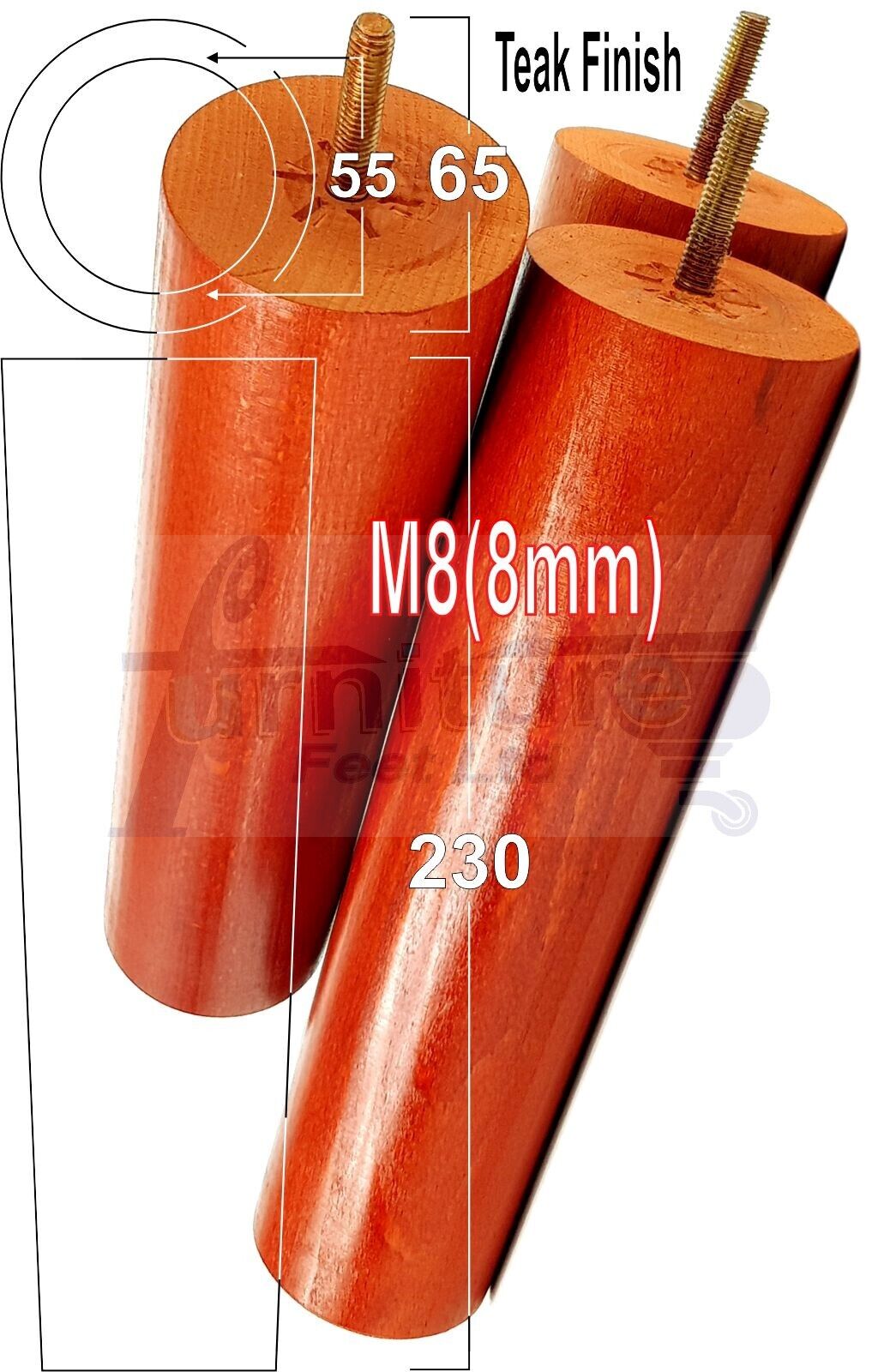 4 Solid Wood Turned Furniture Legs Replacement Bun Feet 230mm High Chairs Stools Sofa Bed Legs Settee & Cabinets M8 Multiple Colours