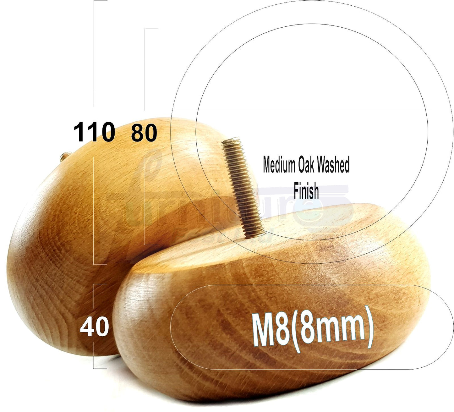 Set Of 4 Turned Wood Furniture Legs Chair Sofa Bed Replacement Bun Feet 40mm High