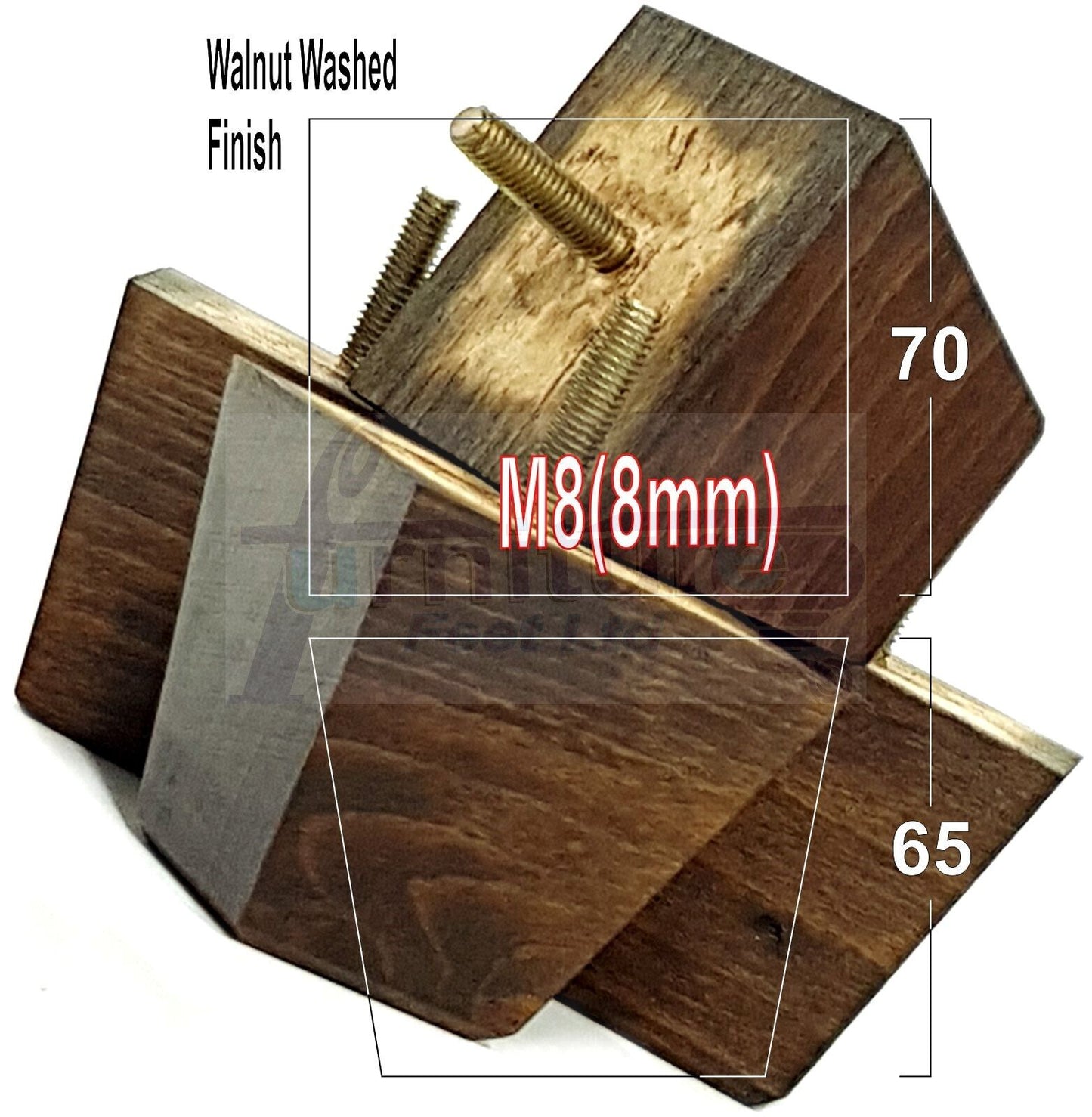 Set Of 4 Solid Wood Square Block Furniture Feet Replacement Legs 65mm High M8(8mm)