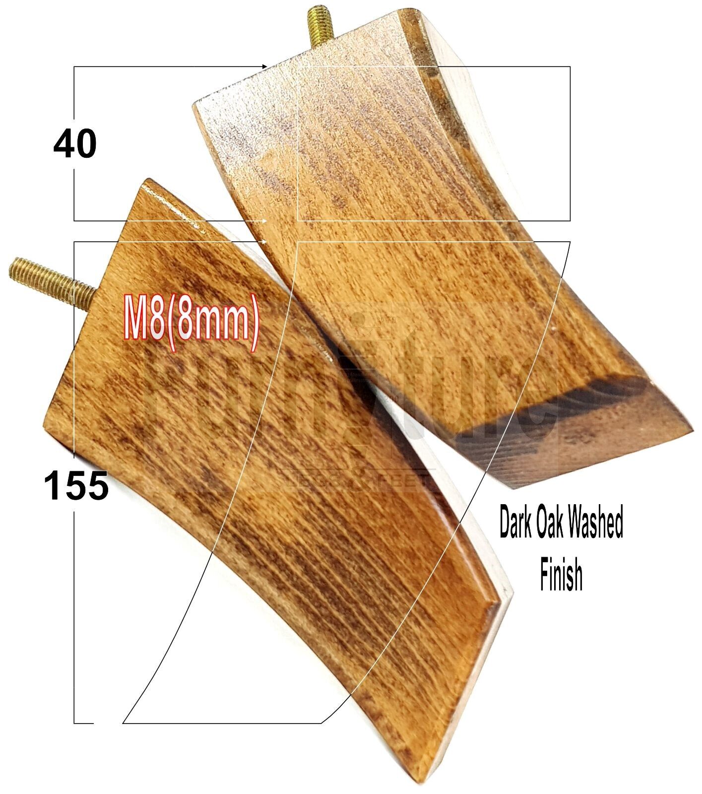 SET OF 4 WOODEN FURNITURE FEET 155mm HIGH REPLACEMENT SOFA LEGS 8mm Thread