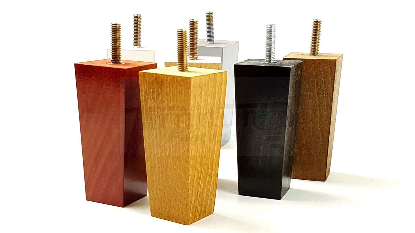 4x Solid Wood Block Furniture Legs Replacement Square Feet 100mm High M8(8mm)