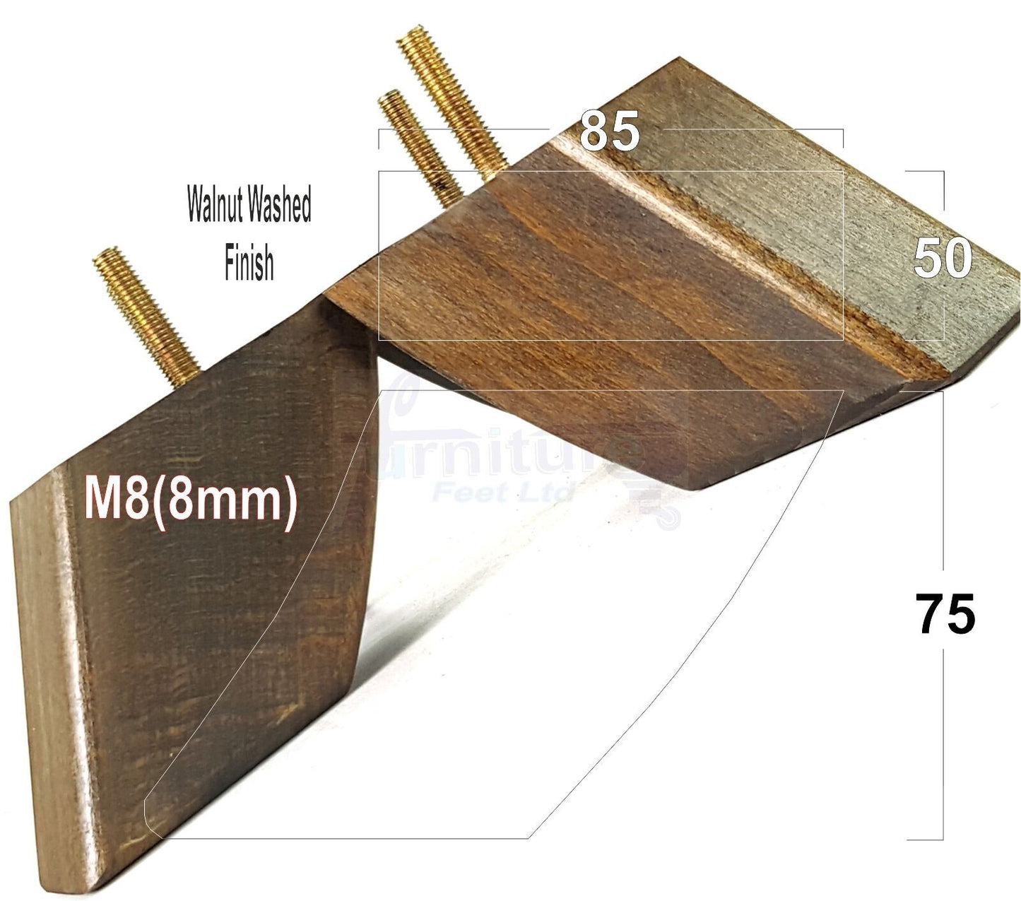 SET OF 4 WOODEN FURNITURE FEET 75mm HIGH REPLACEMENT SOFA LEGS 8mm Thread