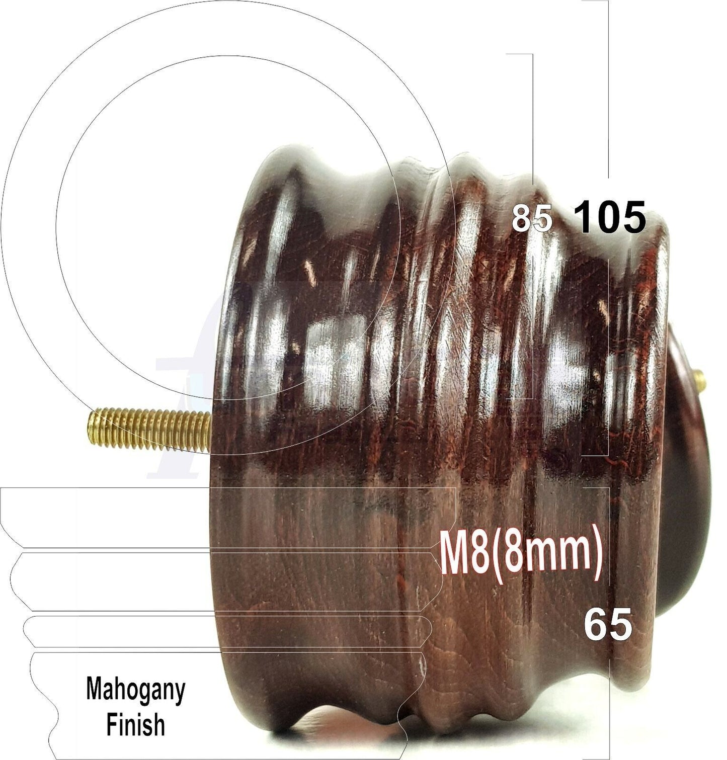 4x Turned Wooden Furniture Replacement Legs 65mm High 8mm Tread