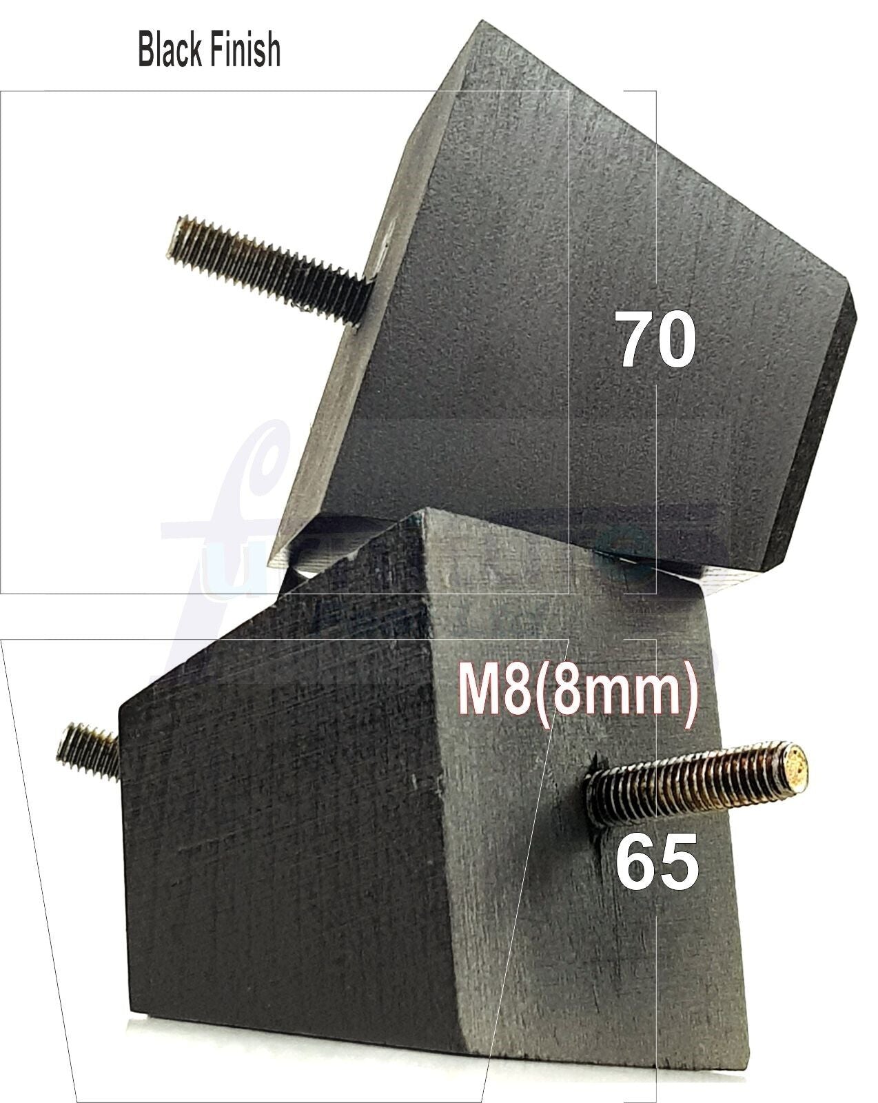 Set Of 4 Solid Wood Square Block Furniture Feet Replacement Legs 65mm High M8(8mm)