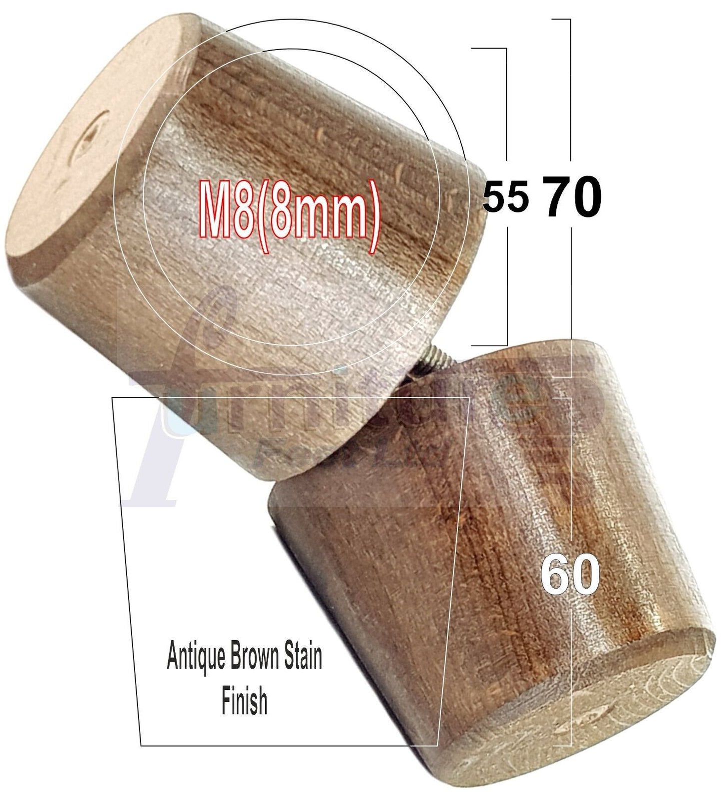4 Replacement Bun Feet 60mm High Solid Wood Turned Furniture Legs M8 Multiple Colours Chairs Stools Sofa's Beds Settee & Cabinets 2.3 inches