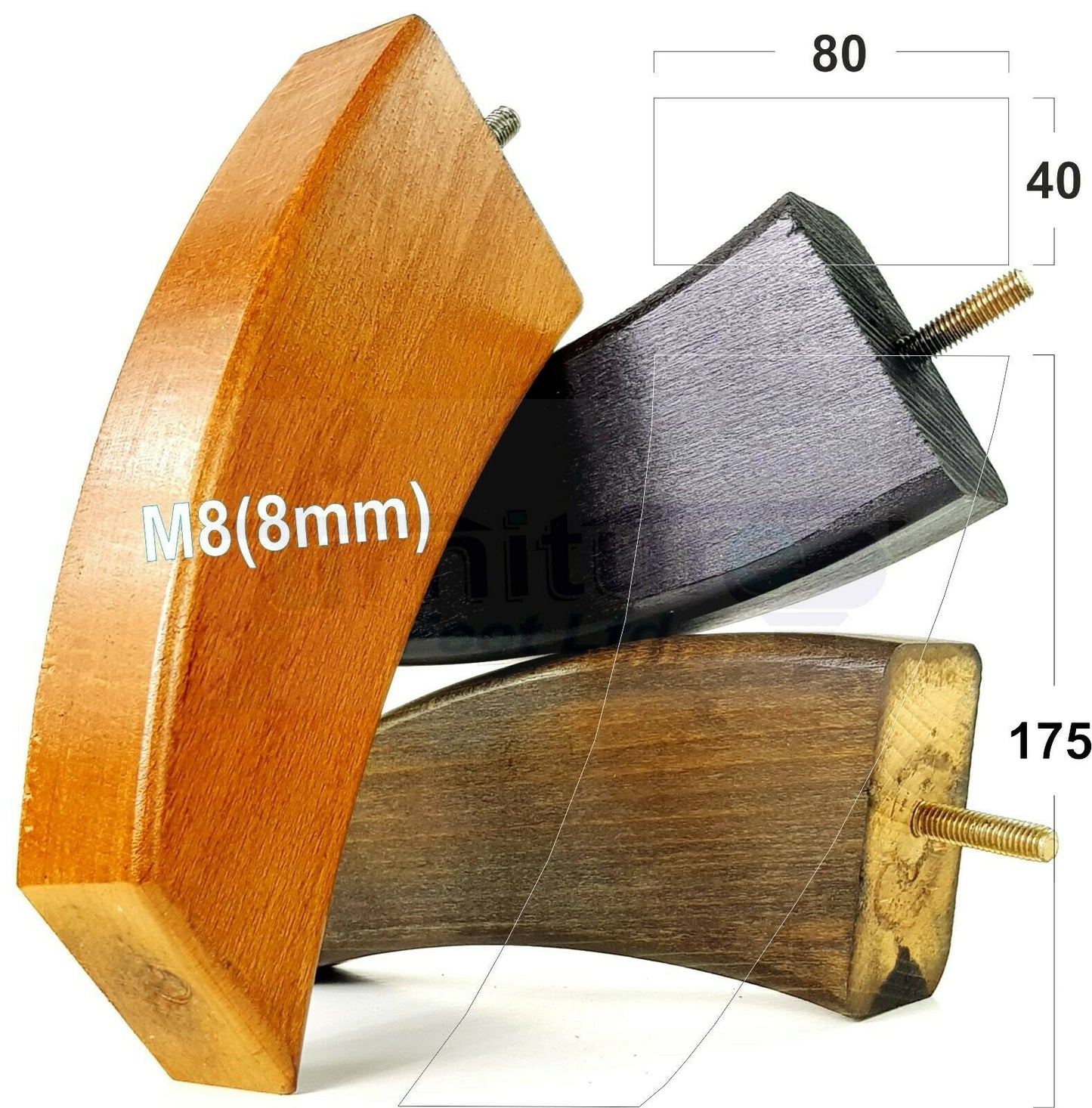 SET OF 4 WOODEN FURNITURE FEET 175mm HIGH REPLACEMENT SOFA LEGS 8mm Thread