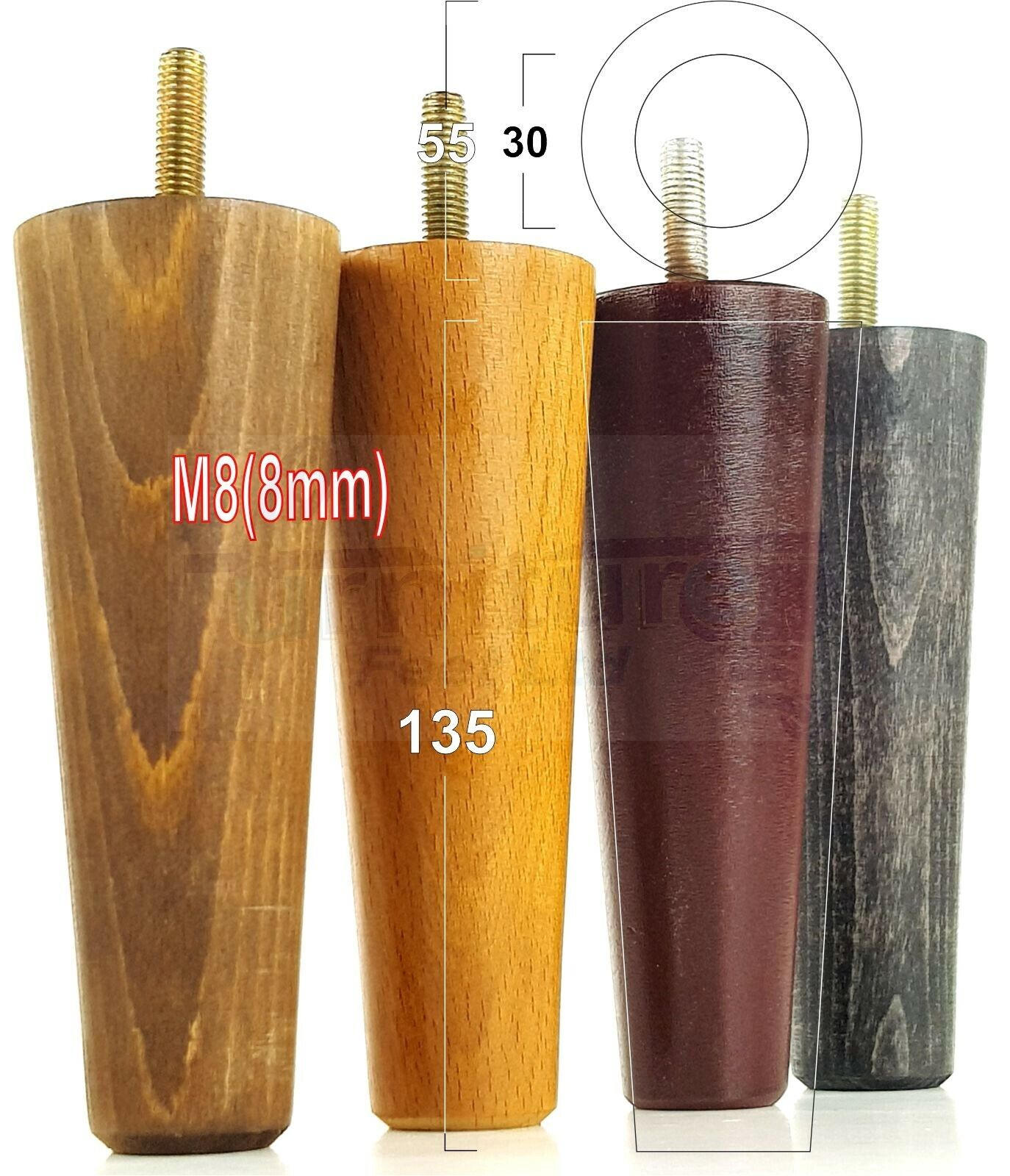 4 Solid Wood Replacement Furniture Chair Legs M8 Settee Sofa Feet 135mm High