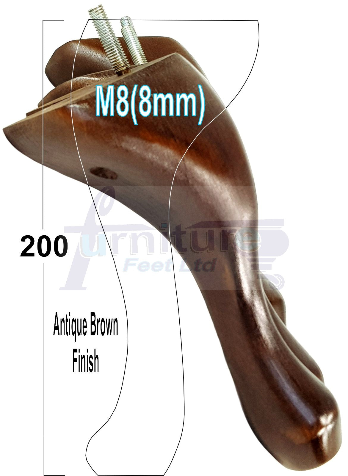 4 Solid Wood Furniture Feet 200mm High Vintage Queen Anne Replacement Legs M8 8 Inches