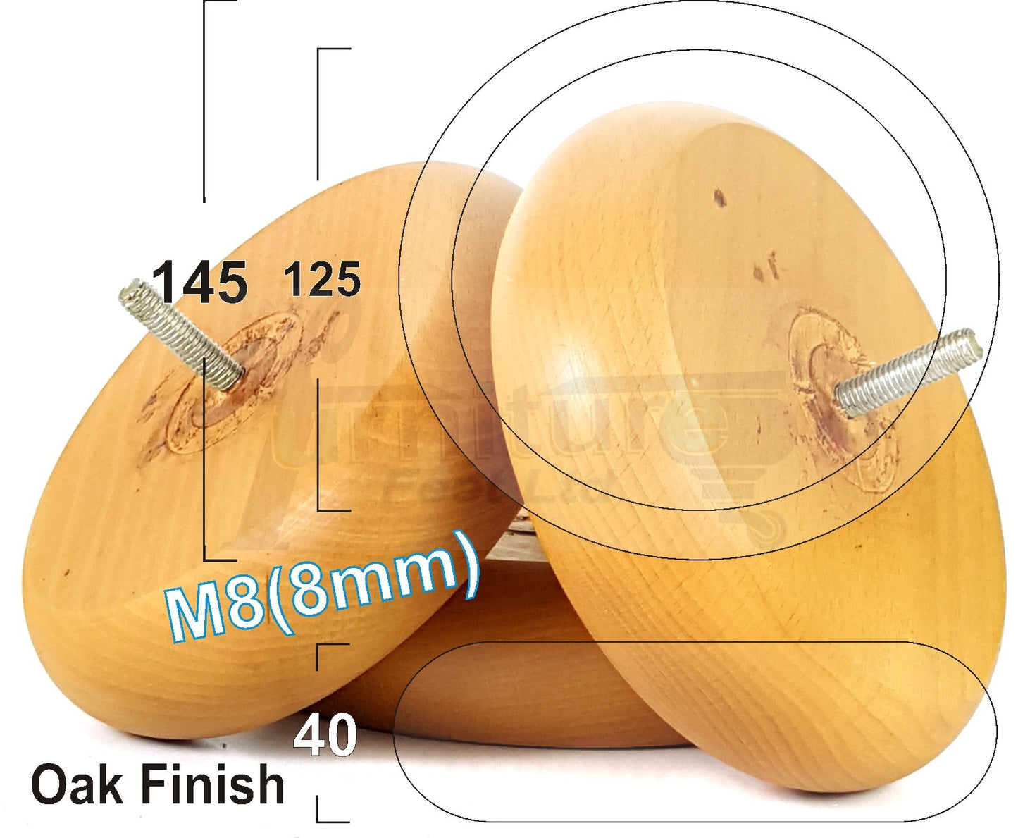 Set Of 4 Turned Wood Furniture Legs Chair Sofa Bed Replacement Bun Feet 40mm High