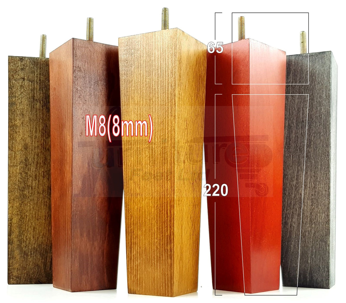 4 Solid Wood Furniture Feet Square Replacement Block Tapered Legs 220mm High M8 Sofa Chairs Stools Cabinets Beds